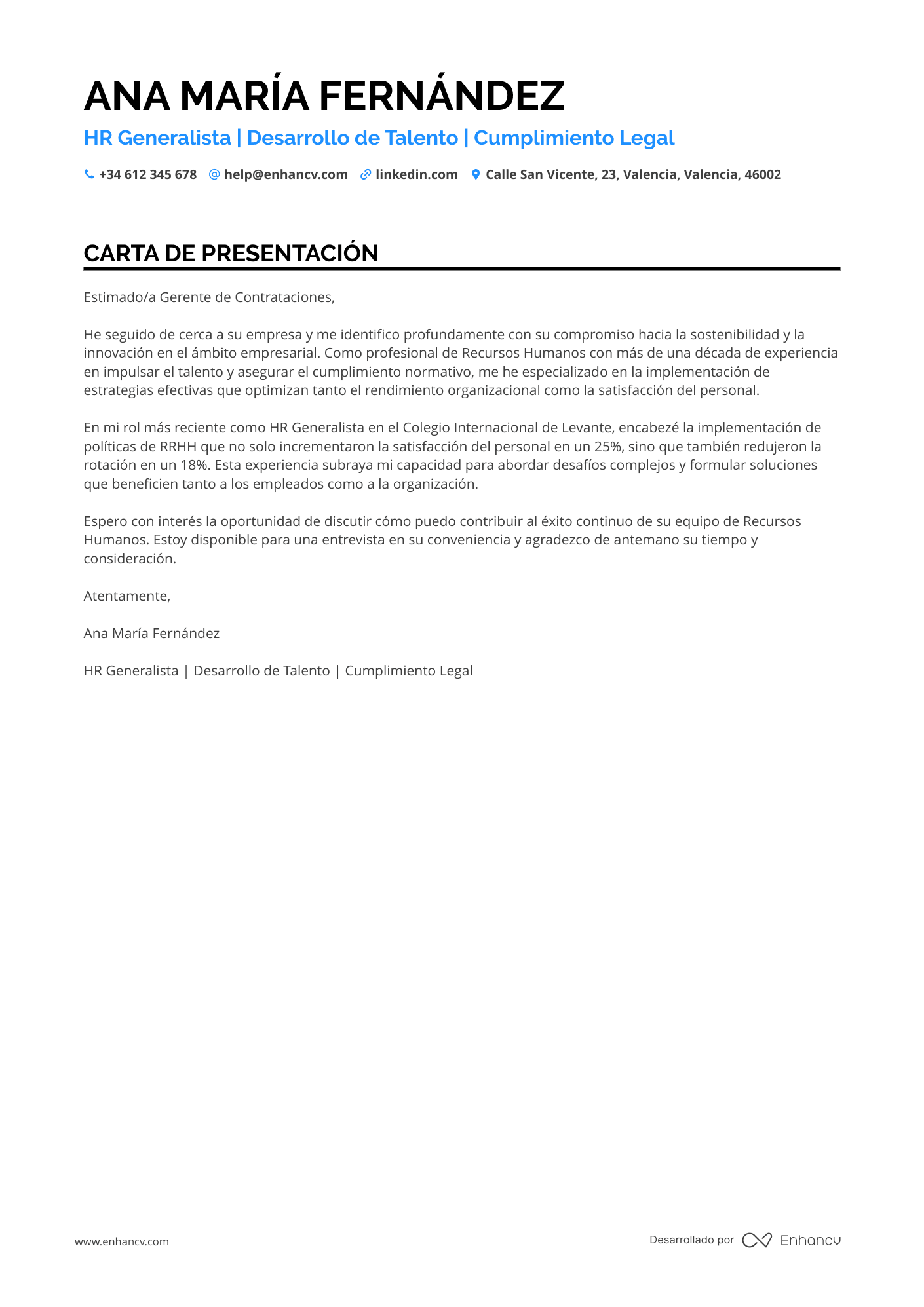 Recursos Humanos Carta de presentación
