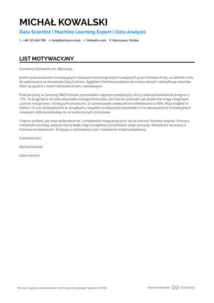Data Scientist List motywacyjny