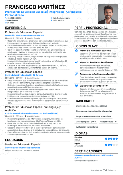 Maestro de Educación Especial resume example