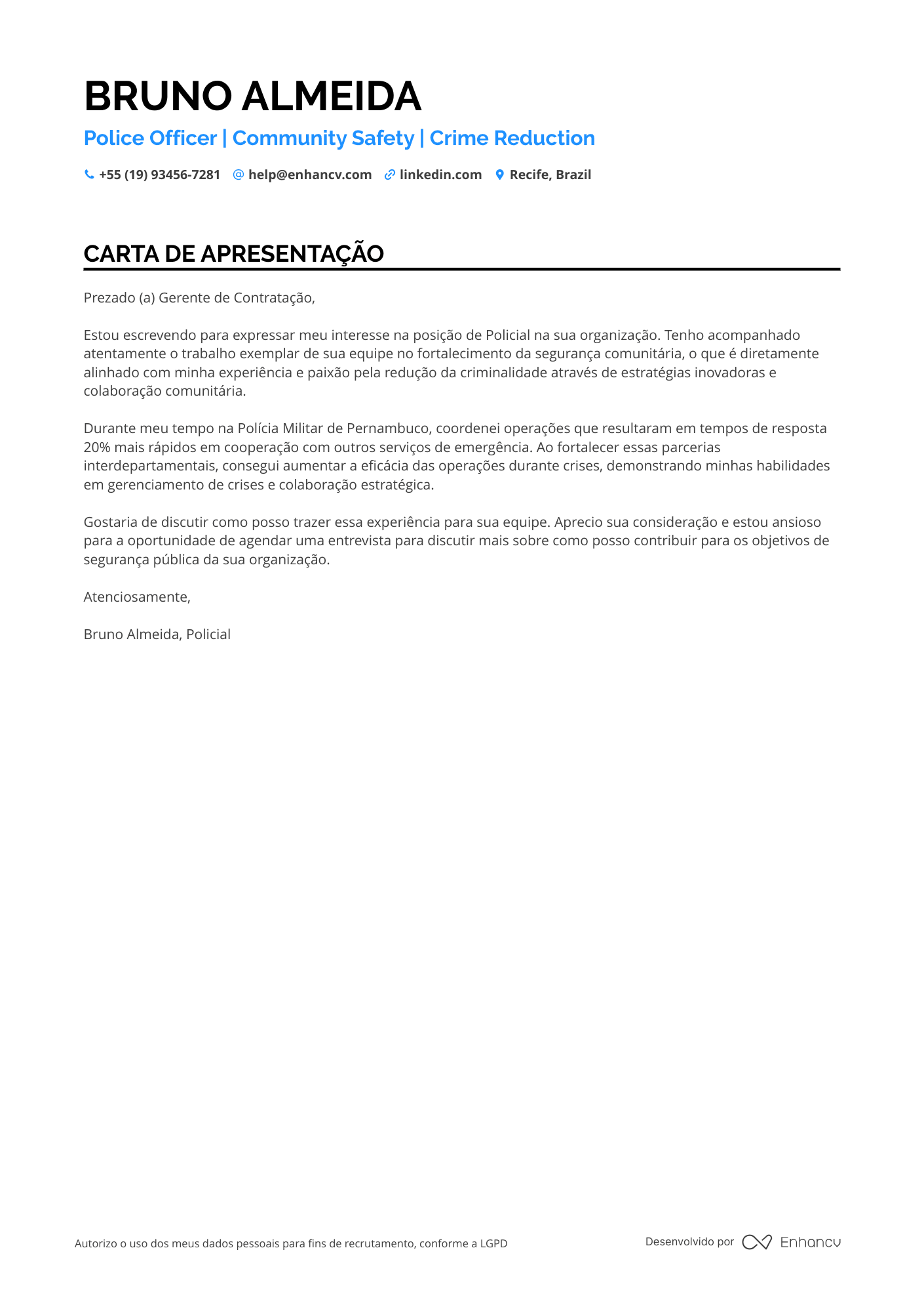 Policial Carta de apresentação