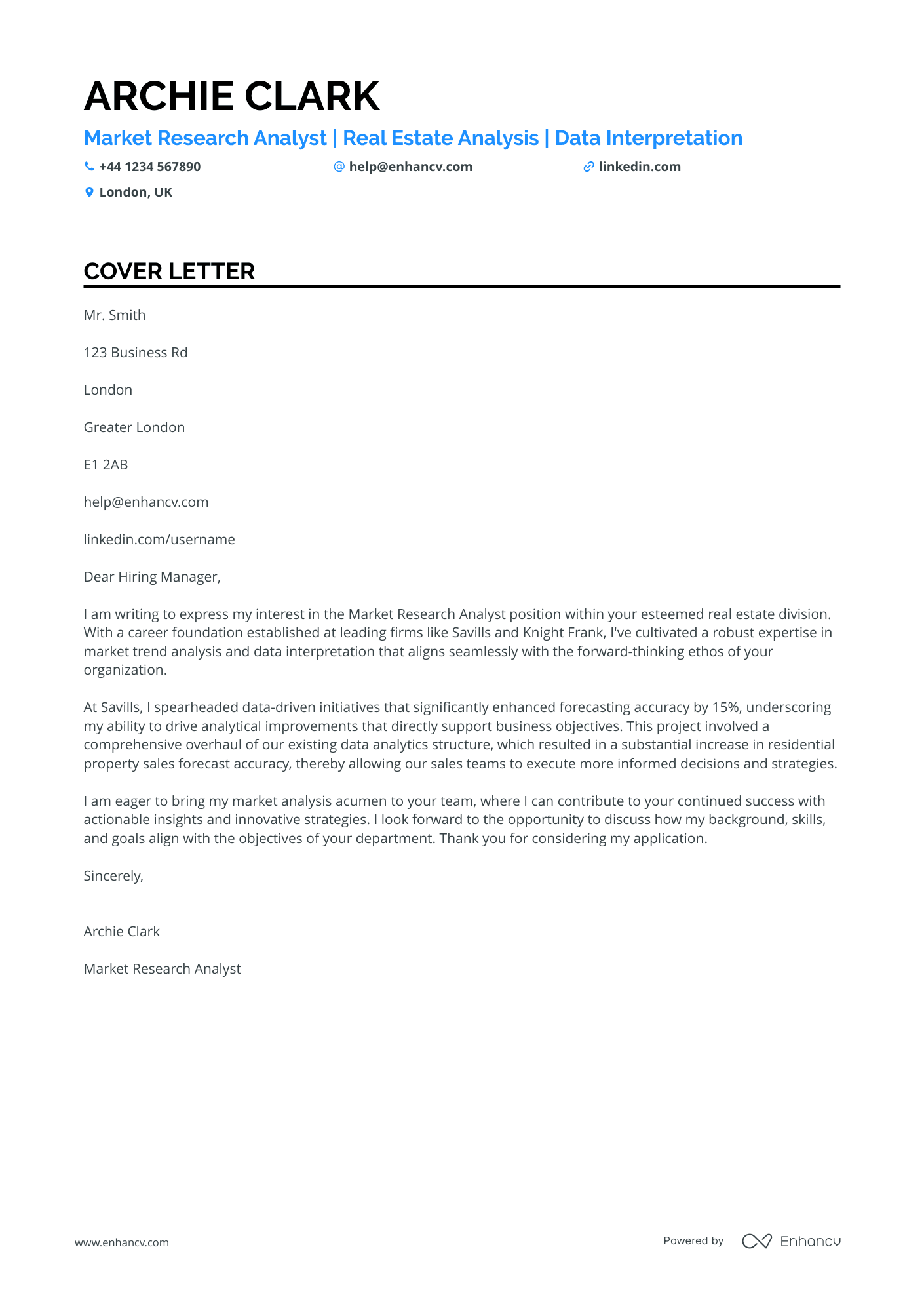 Market Research cover letter