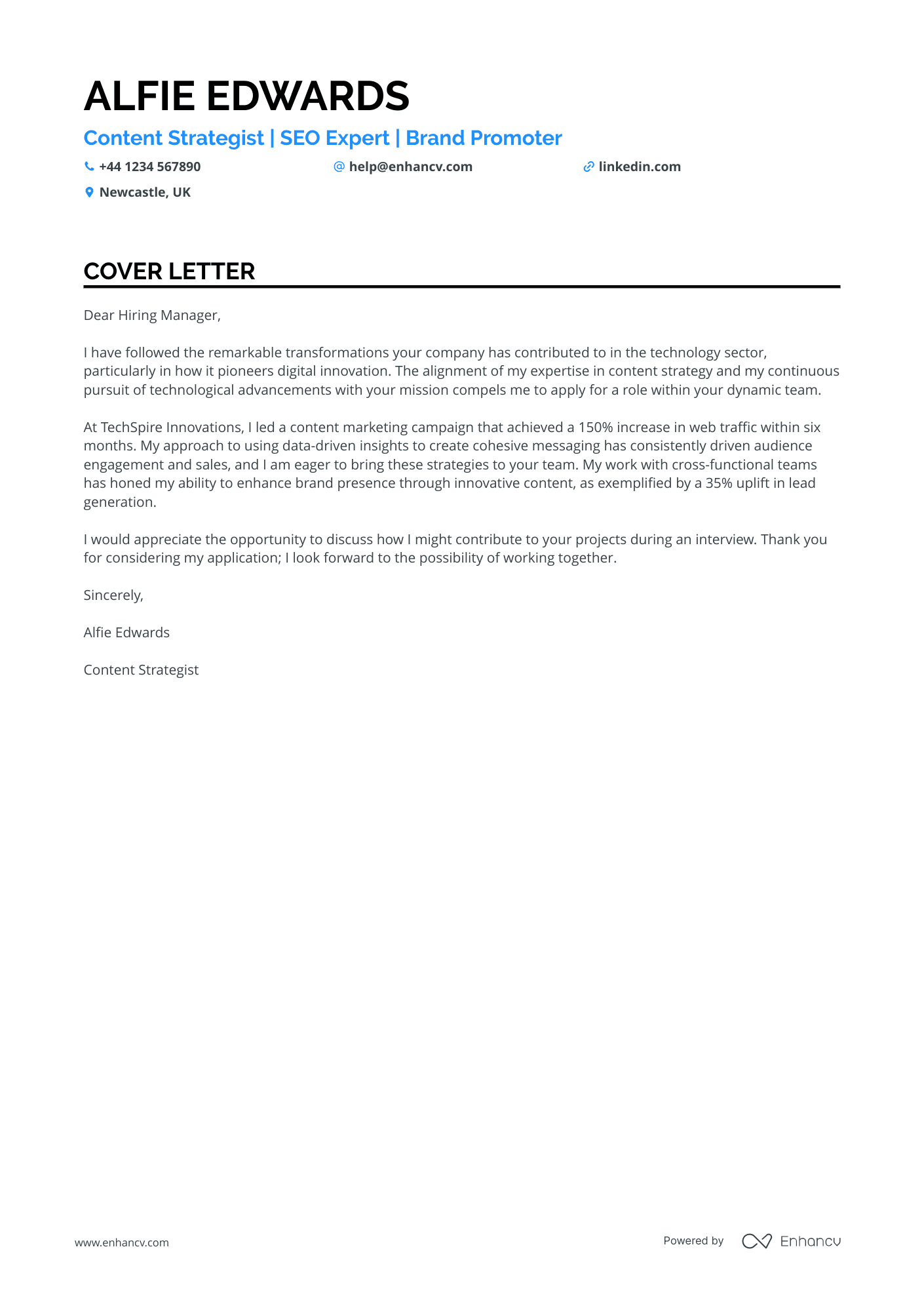 Content Creator cover letter