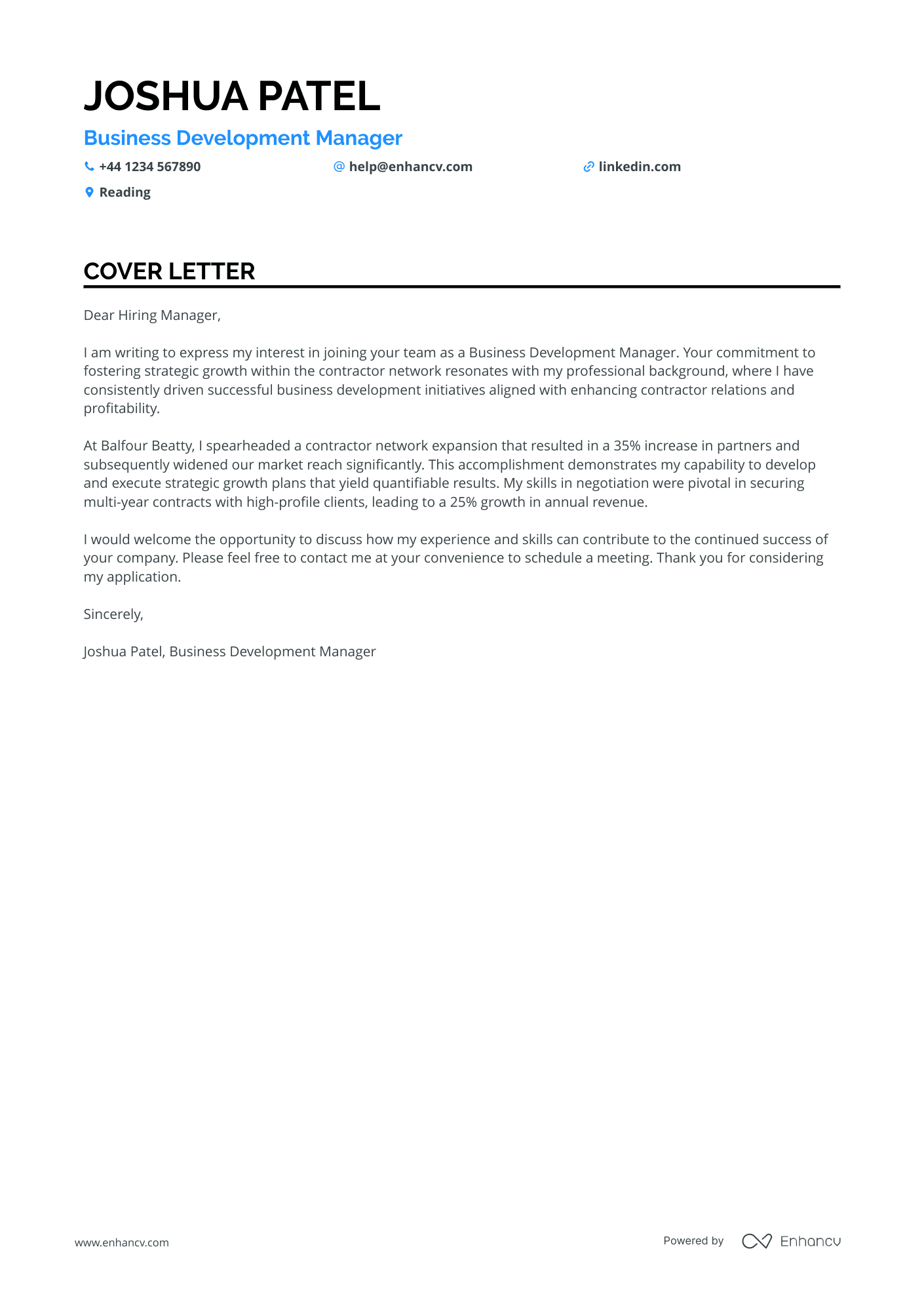 Contractor cover letter