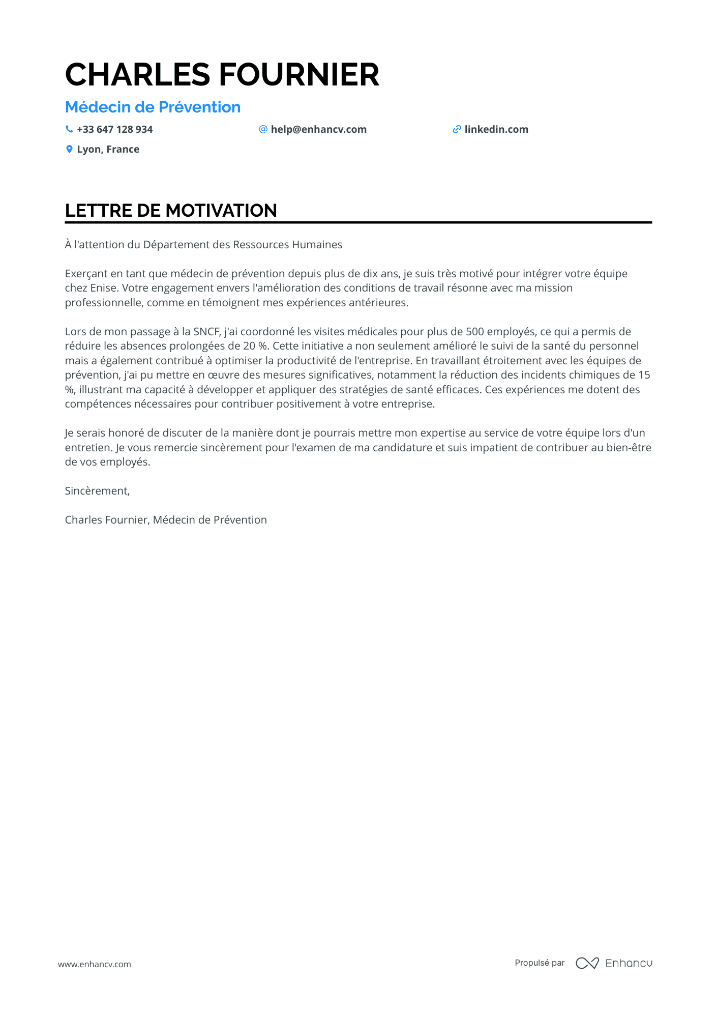 Médecin Lettre de motivation