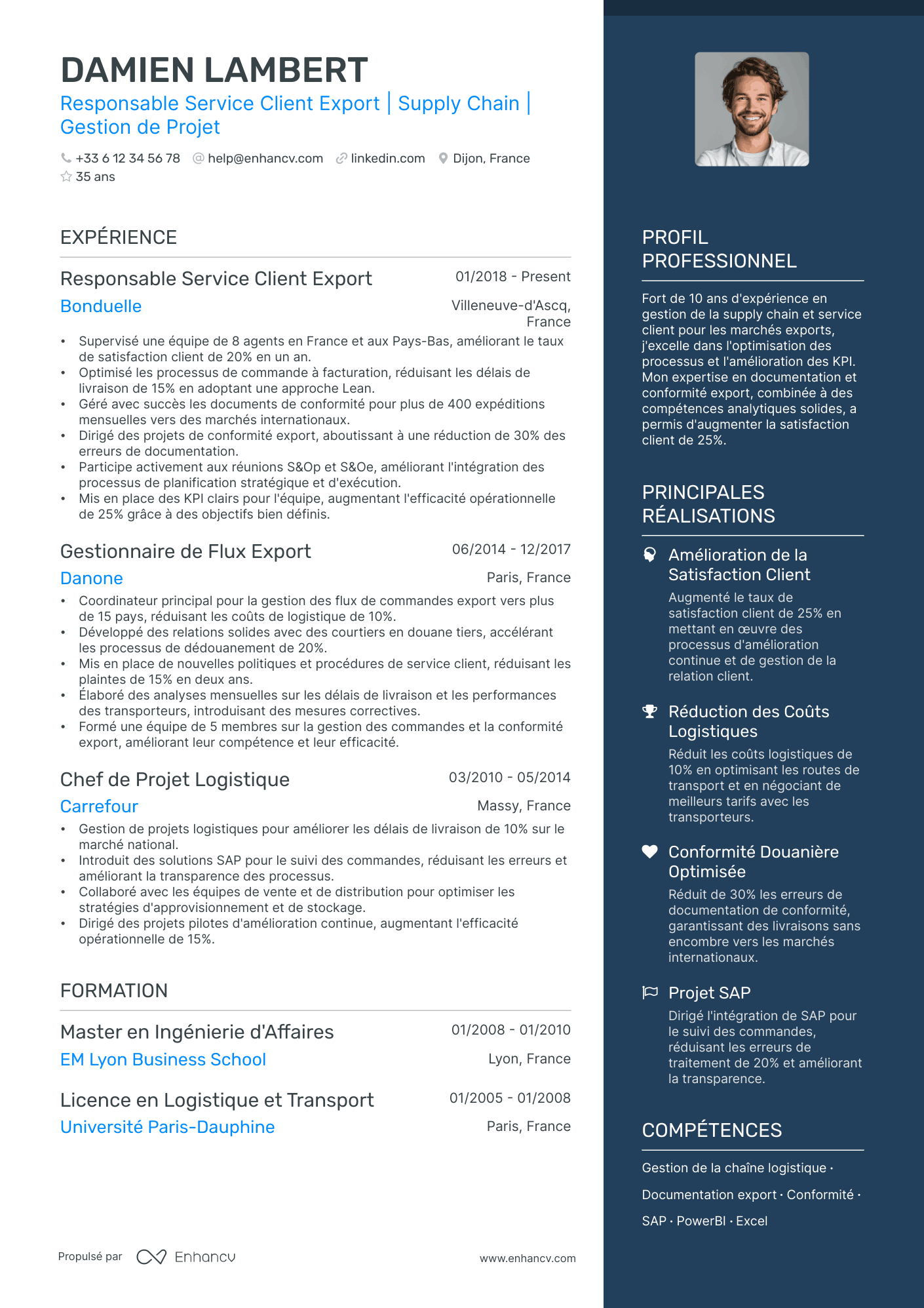 Manager Service Client resume example