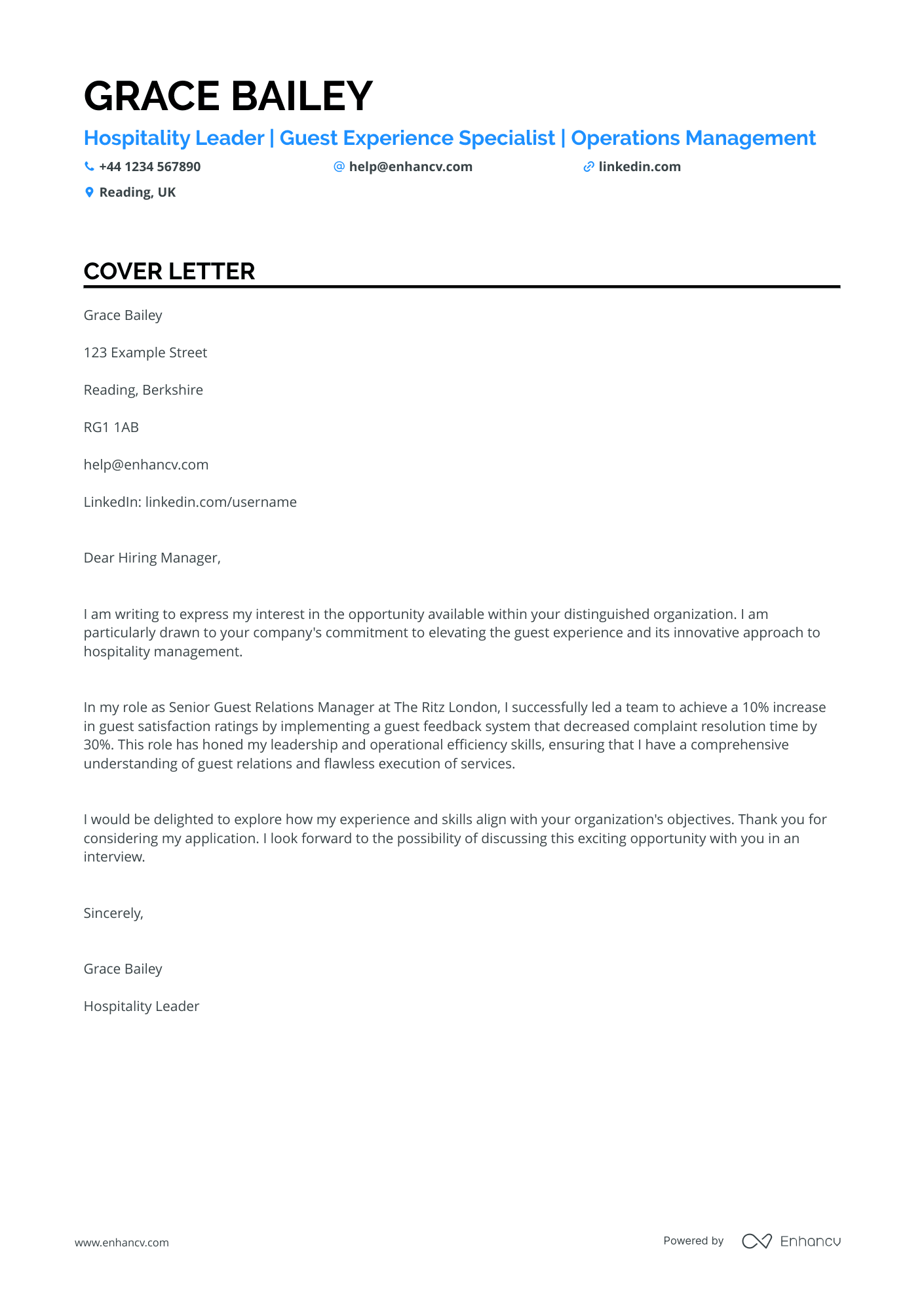 Front Office Manager cover letter