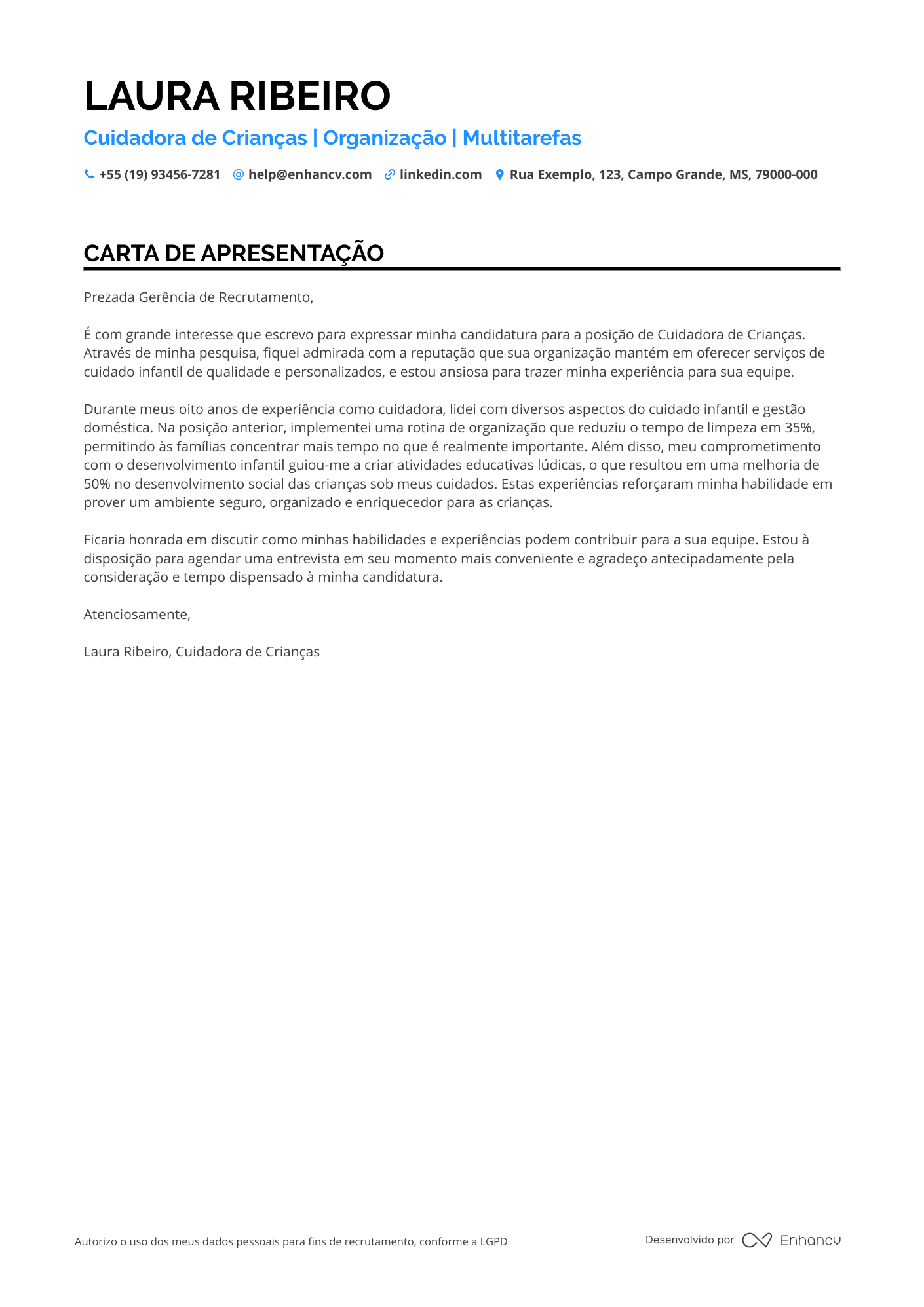 Babá Carta de apresentação