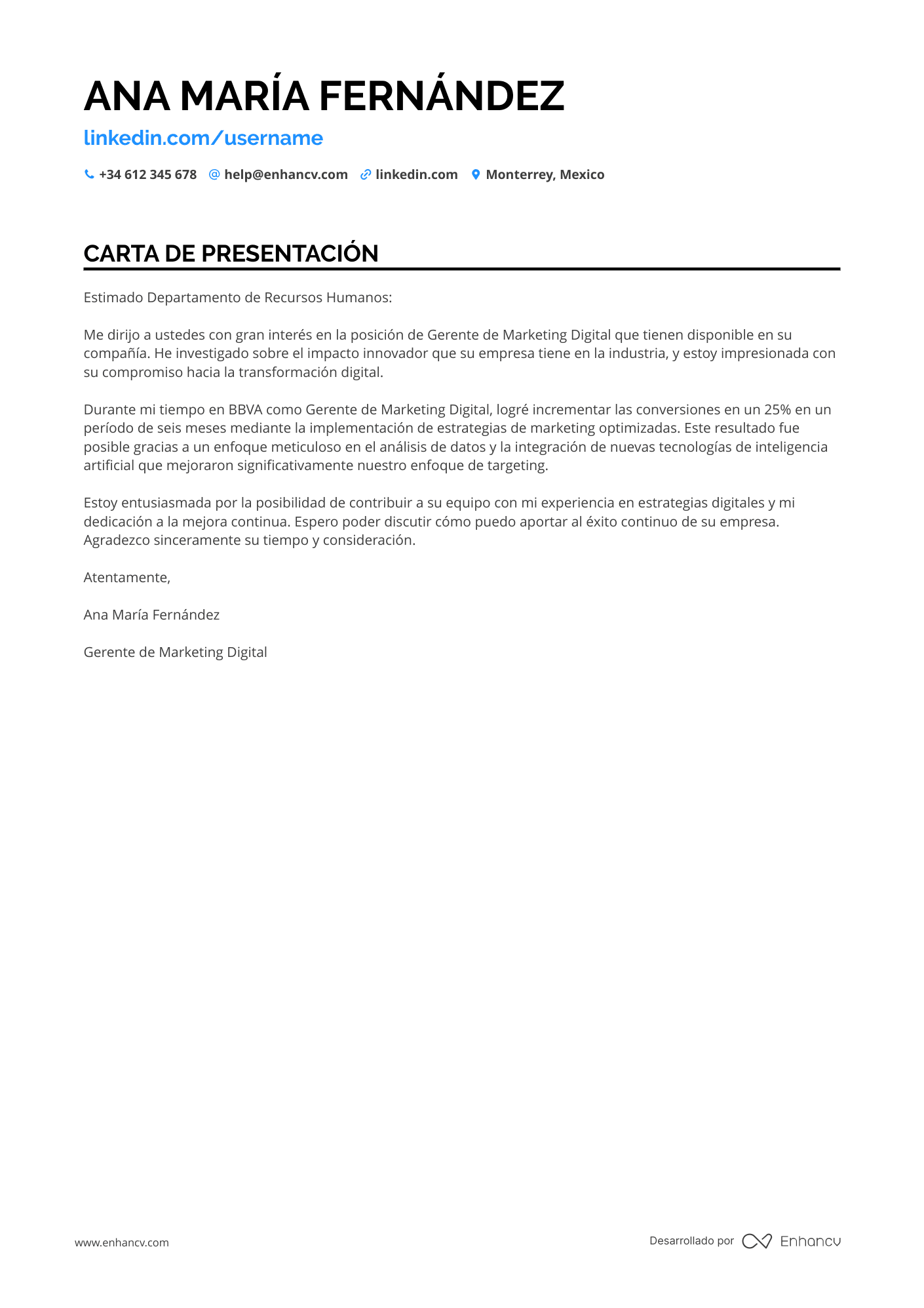 Ejecutivo Carta de presentación