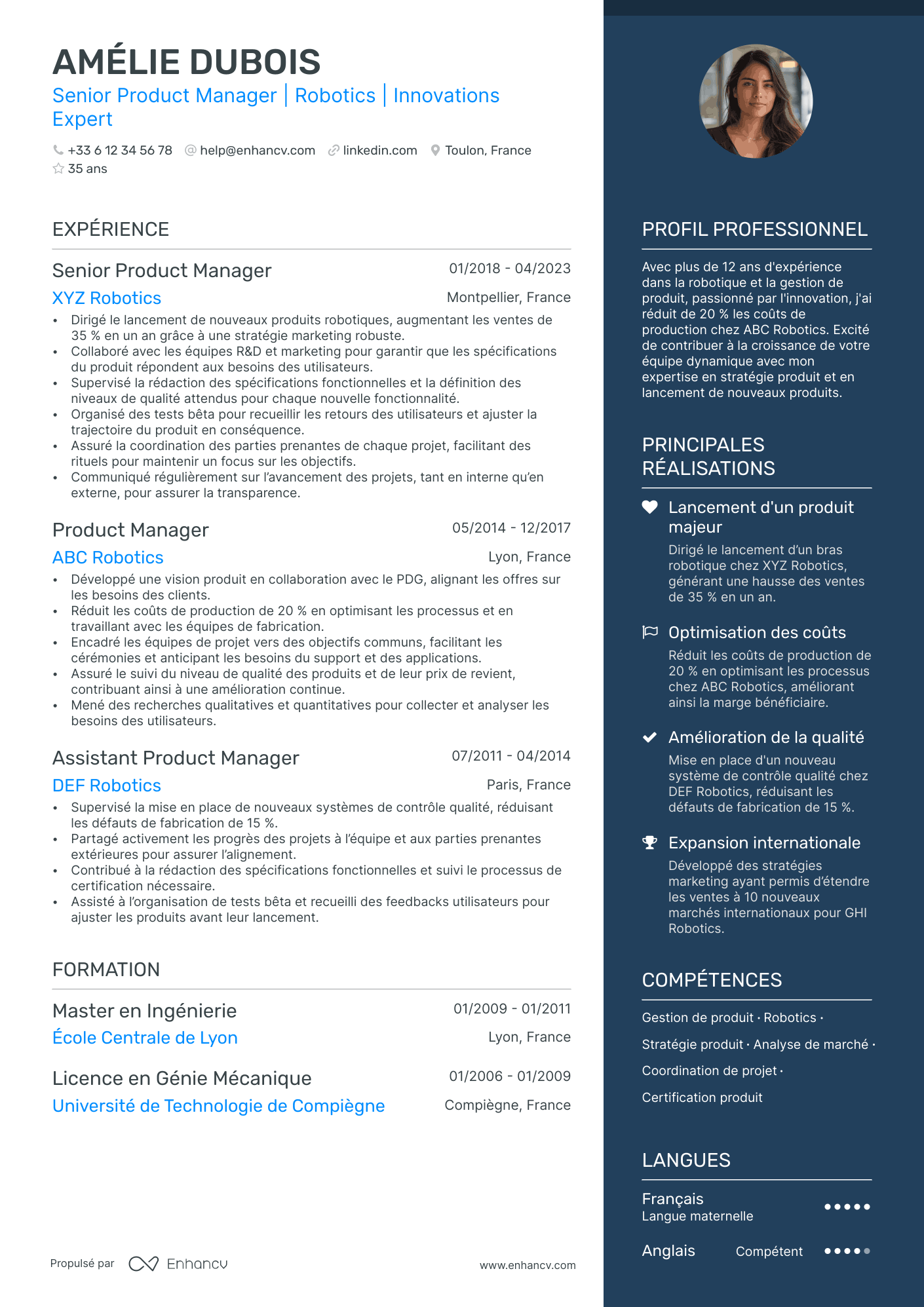 Chef de Produit Senior resume example