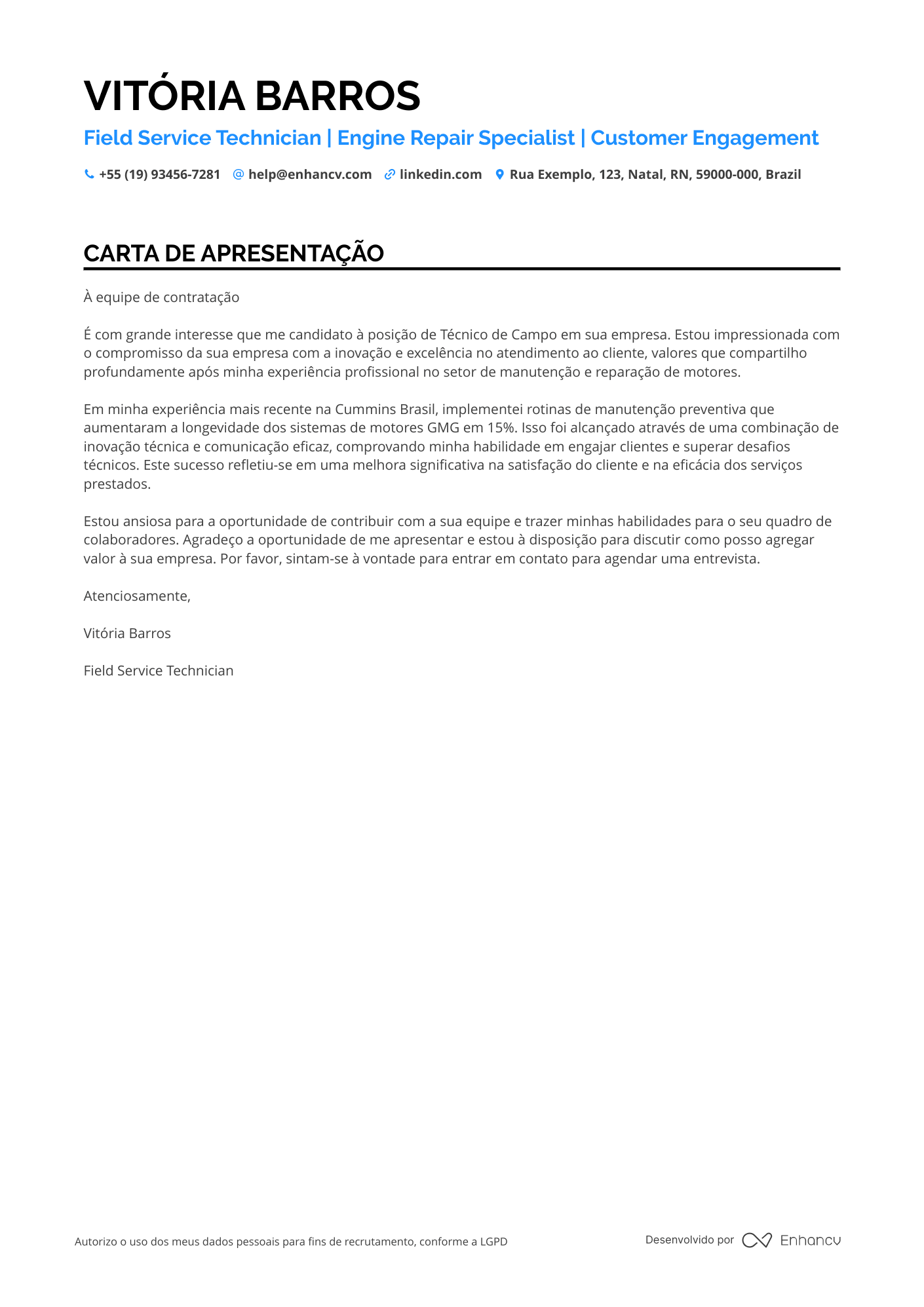 Técnico de Informática Carta de apresentação