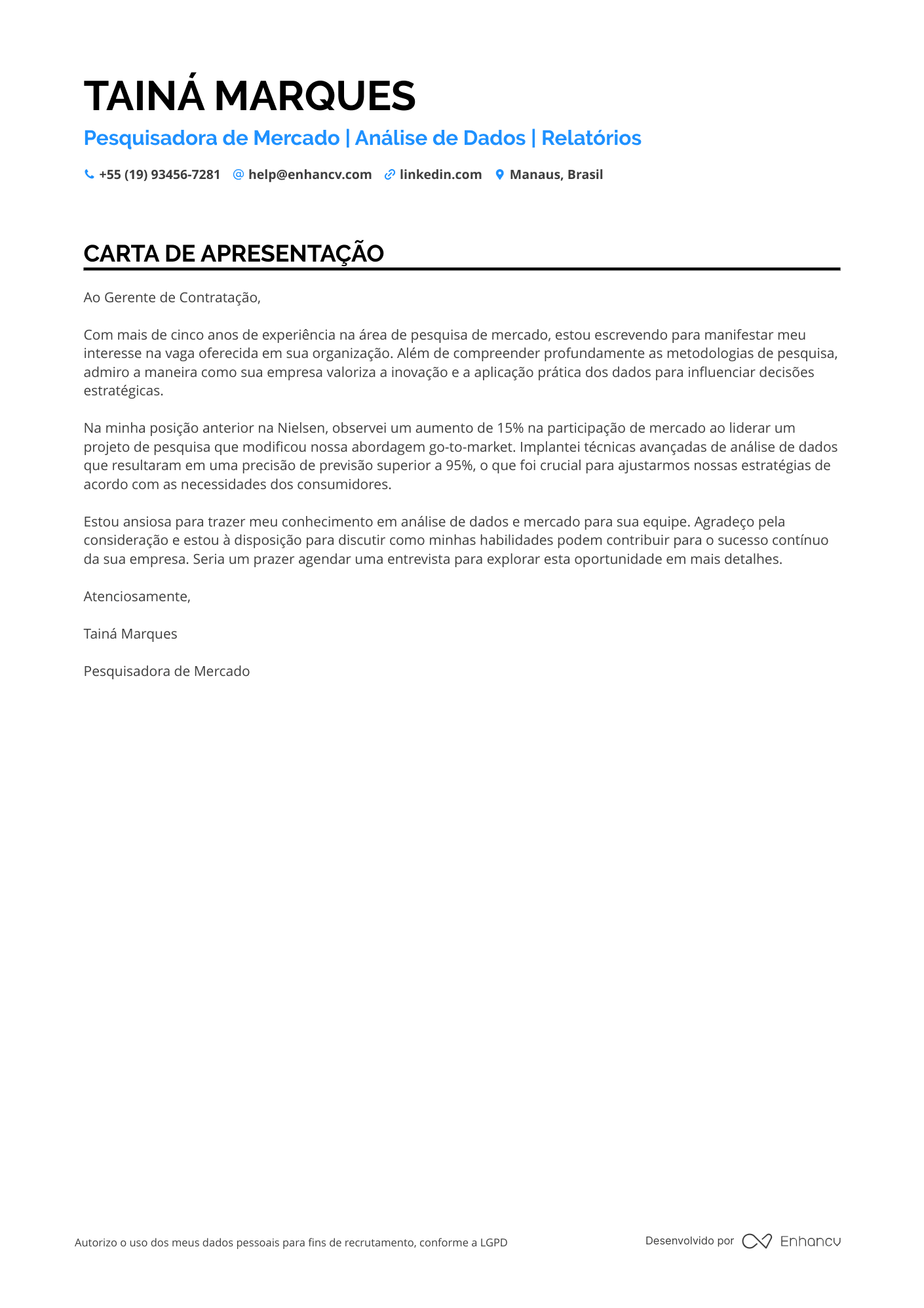 Pesquisador Carta de apresentação