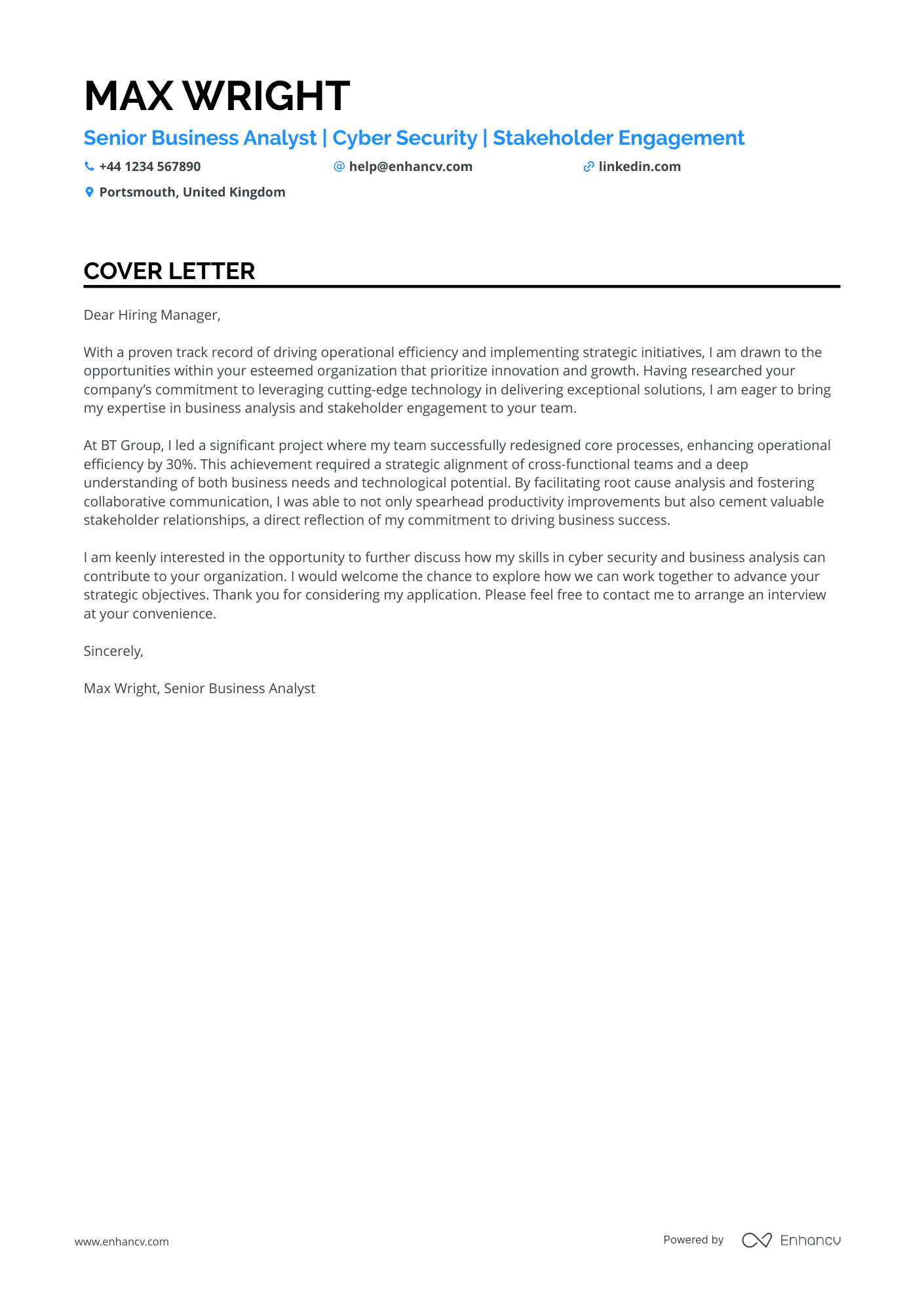 Senior Business Analyst cover letter