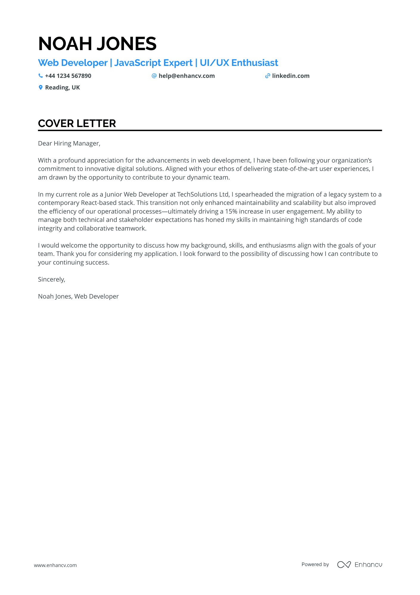 Front End Developer cover letter