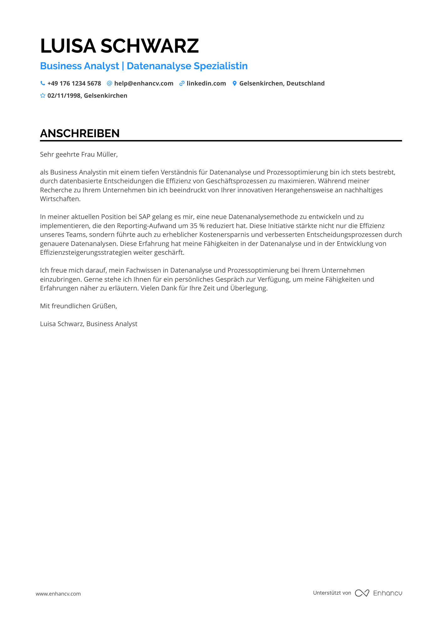 Business analyst Anschreiben