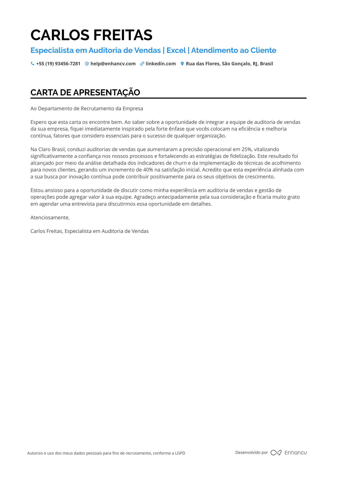 Ciencia de dados Carta de apresentação