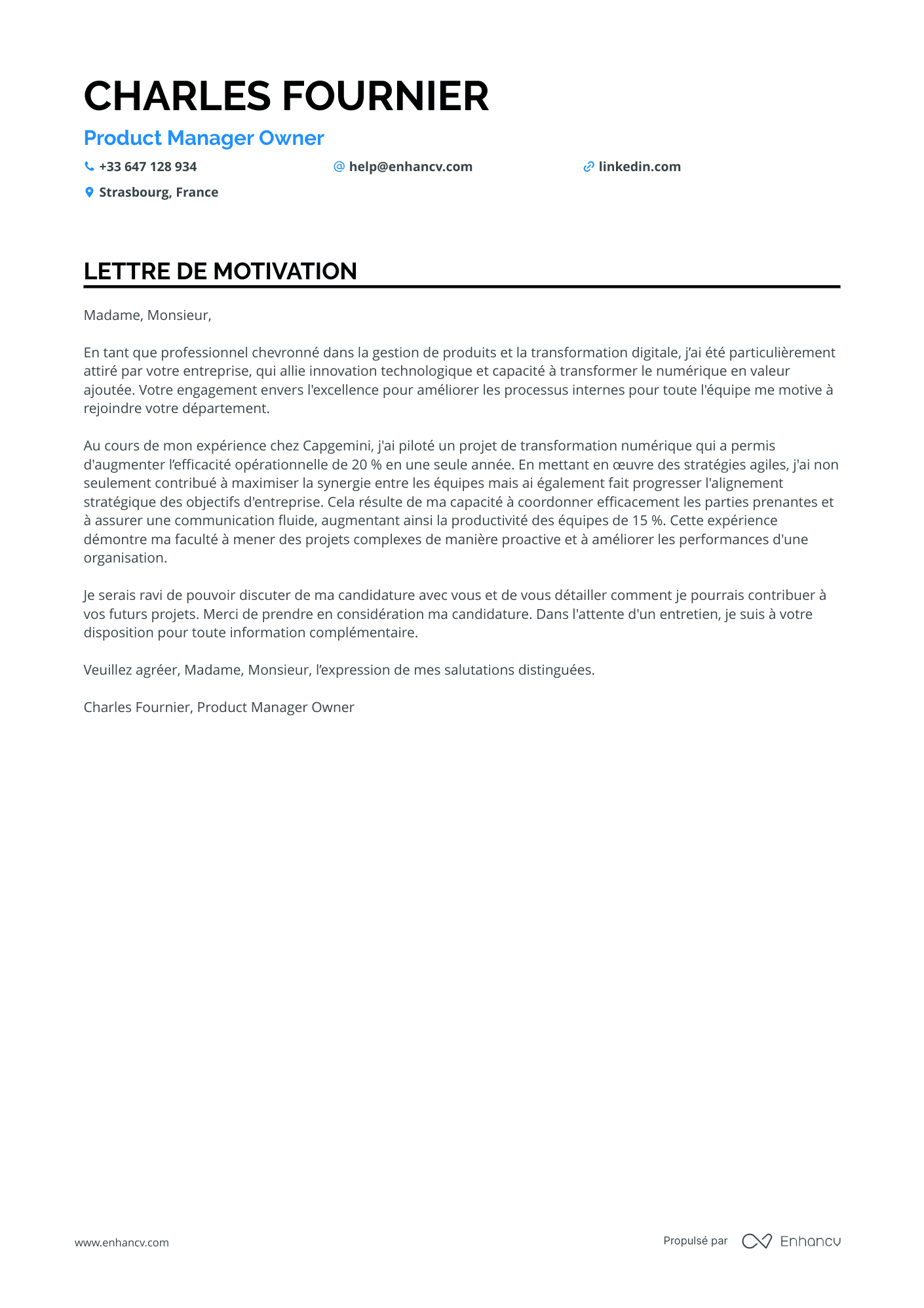 Chef de Produit Lettre de motivation