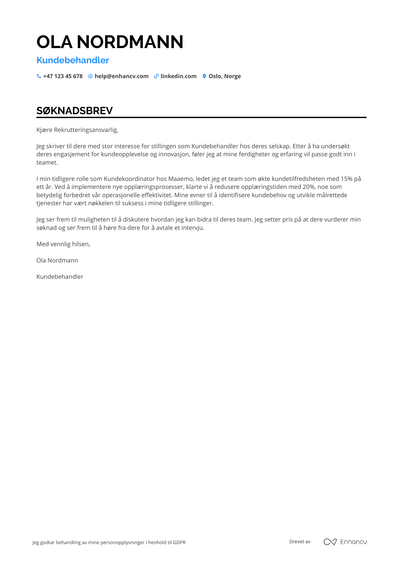 Restaurantmedarbeider Søknadsbrev