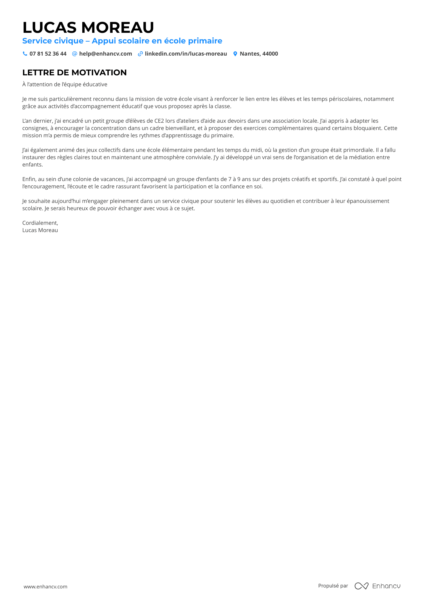 lettre motivation service civique Lettre de motivation