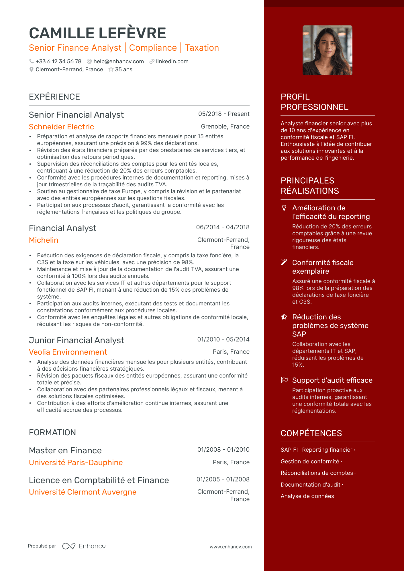 Analyste Financier Senior resume example