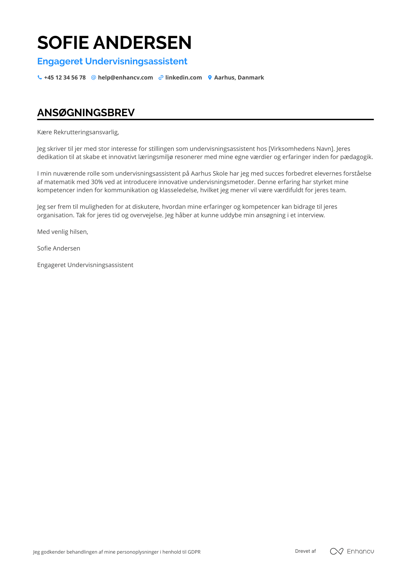 Undervisningsassistent Følgebrev