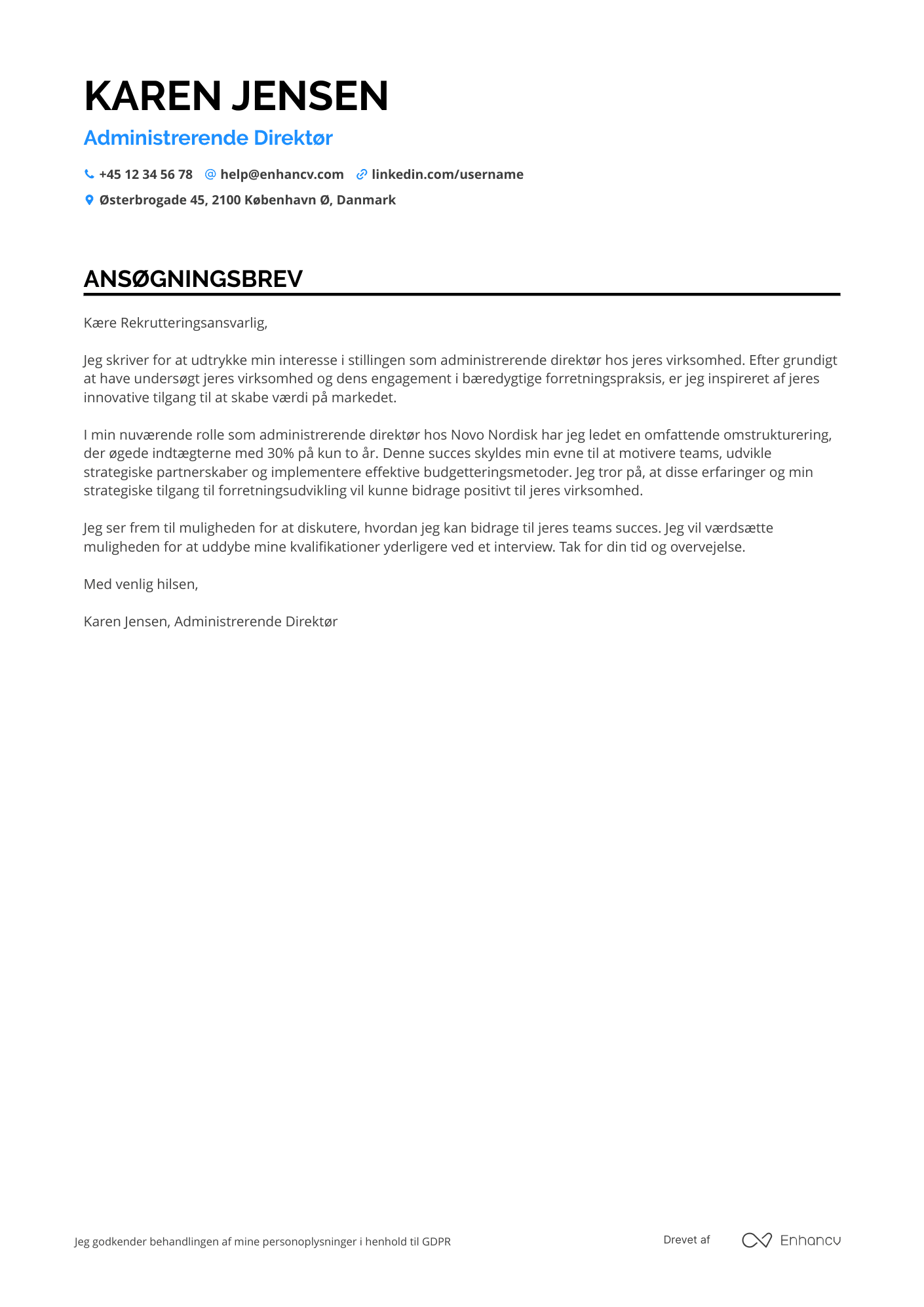 Administrerende Direktor Følgebrev
