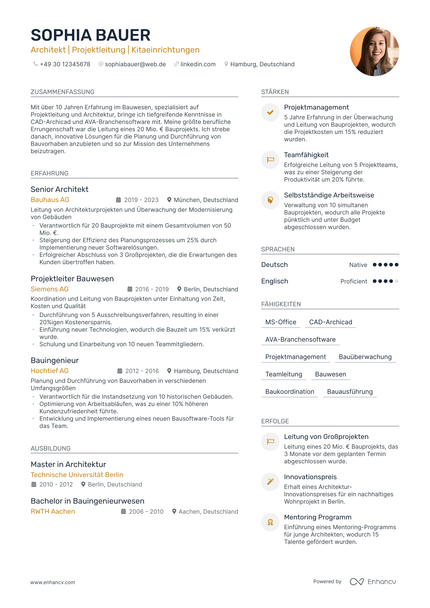 Architekt resume example