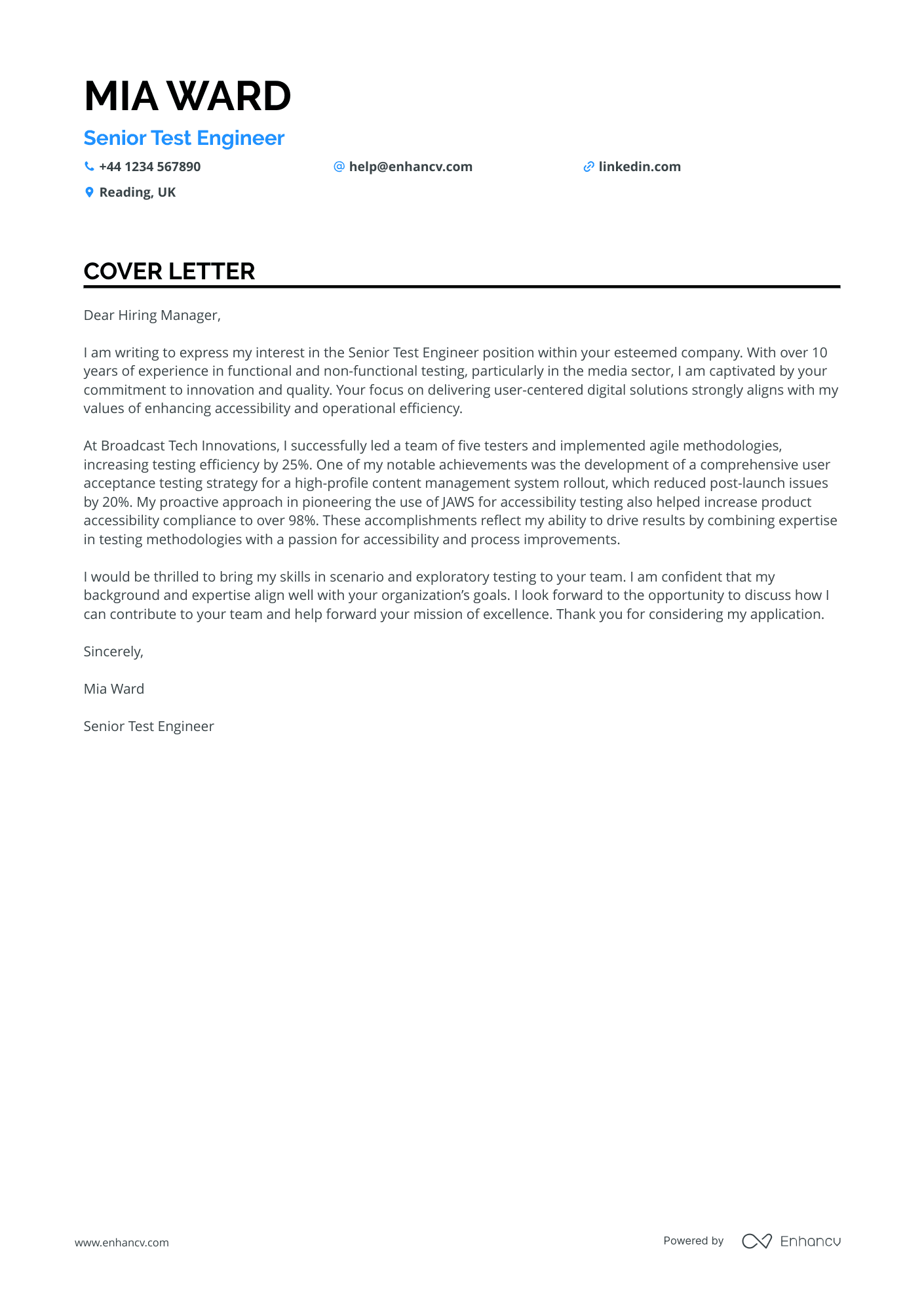 Manual Tester cover letter