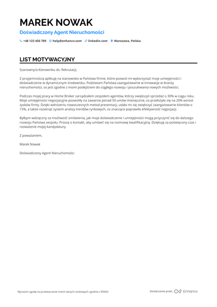 Agent Nieruchomości List motywacyjny