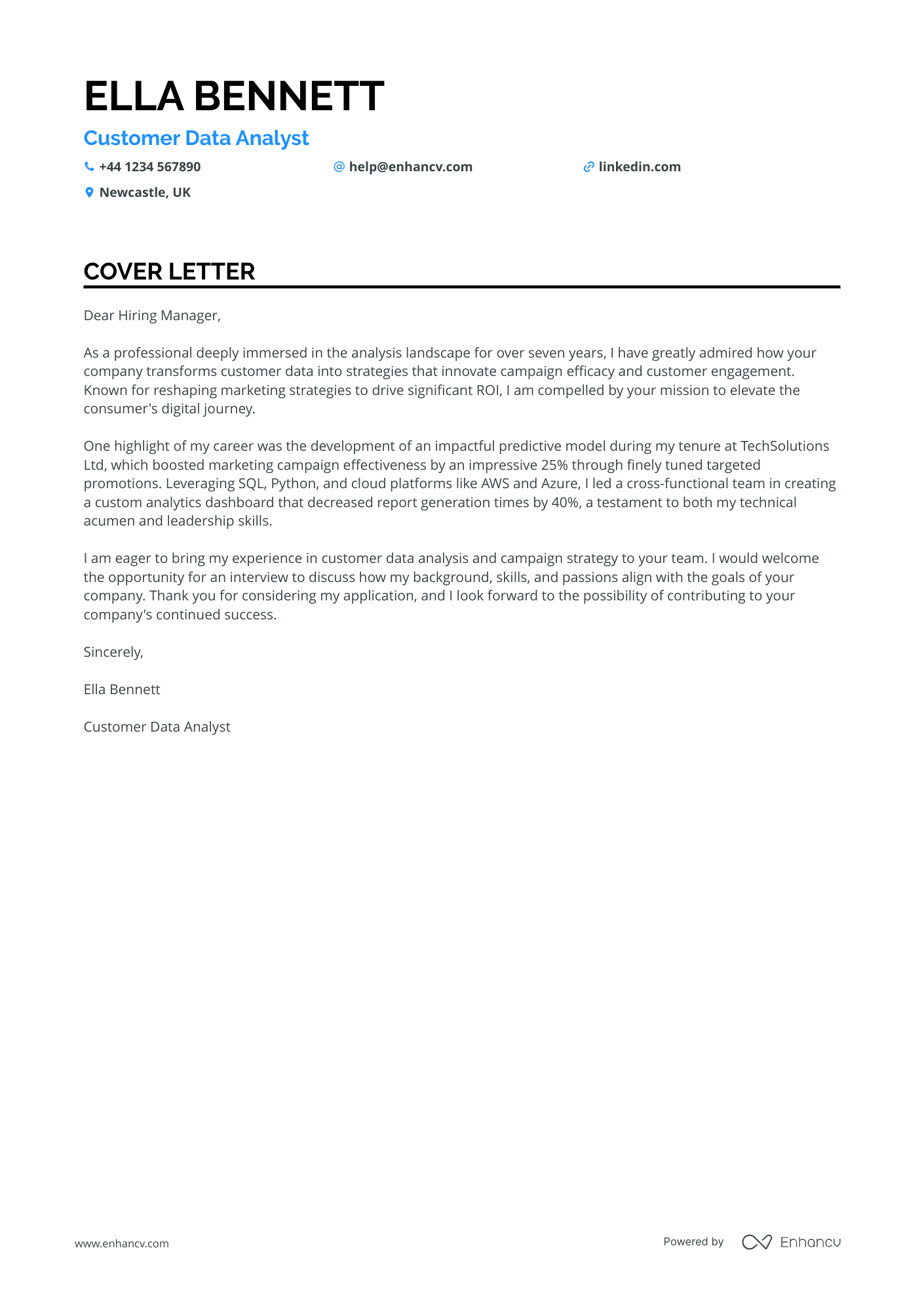 Data Analyst cover letter