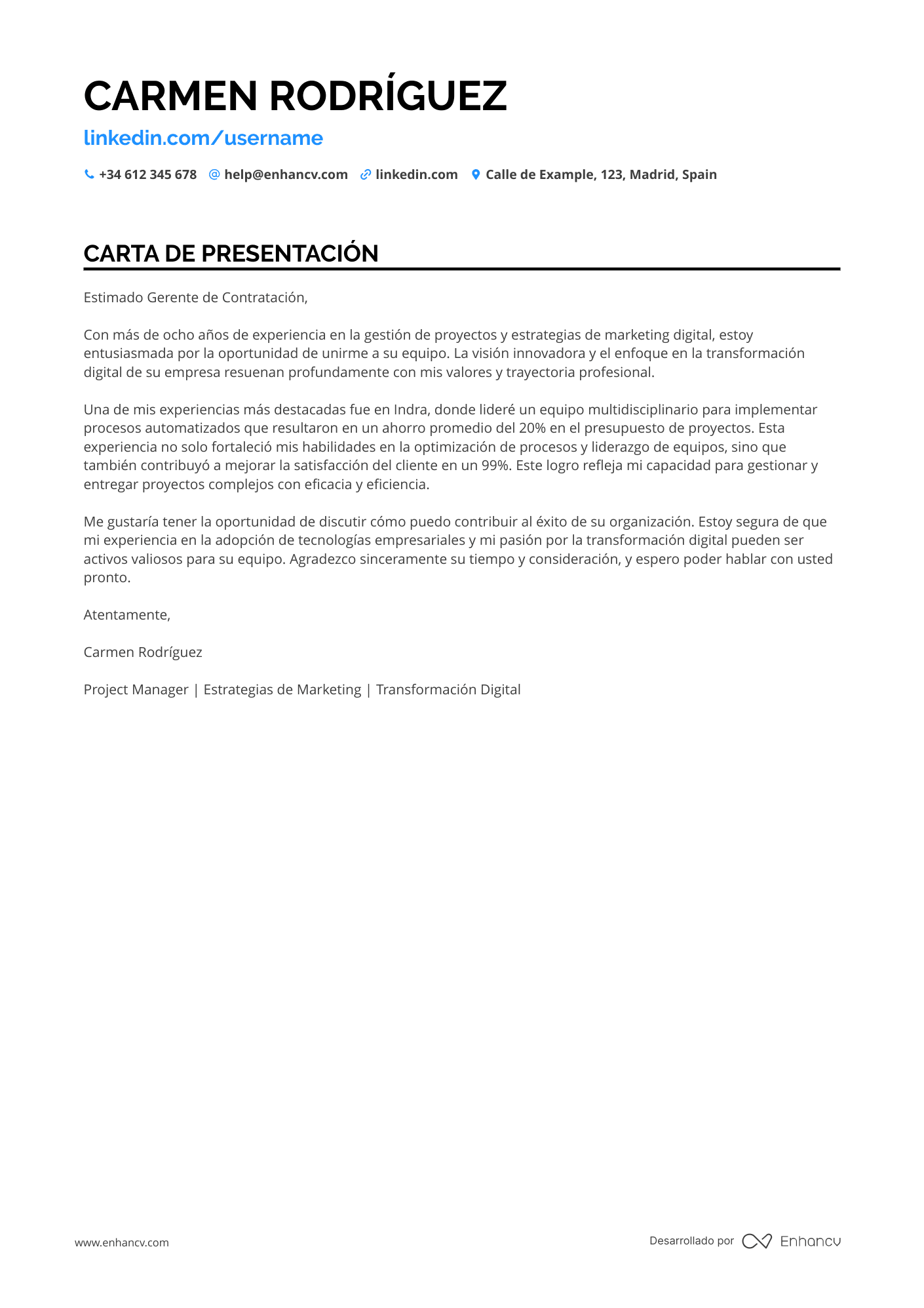 Finanzas Carta de presentación