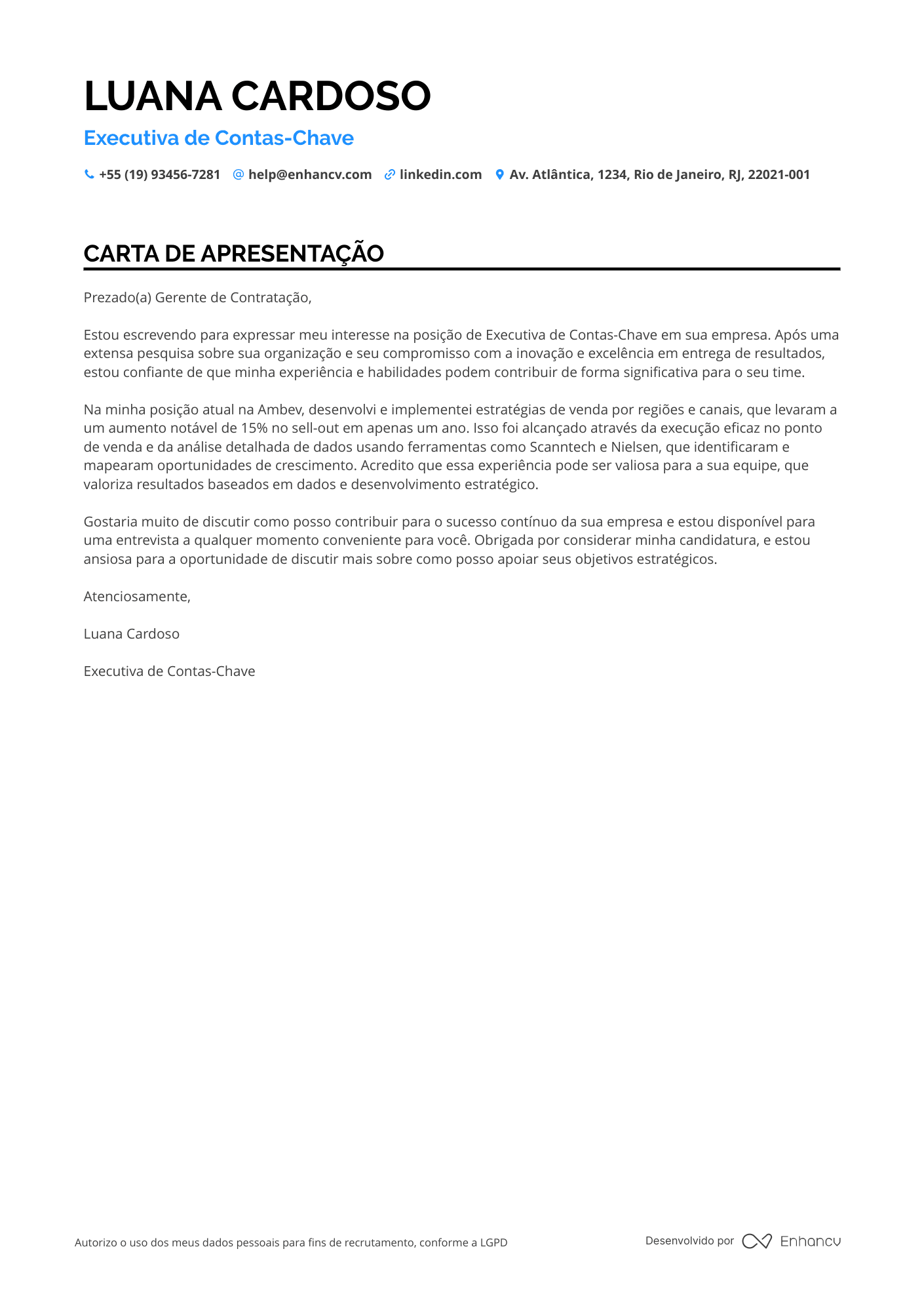 Executivo de vendas Carta de apresentação