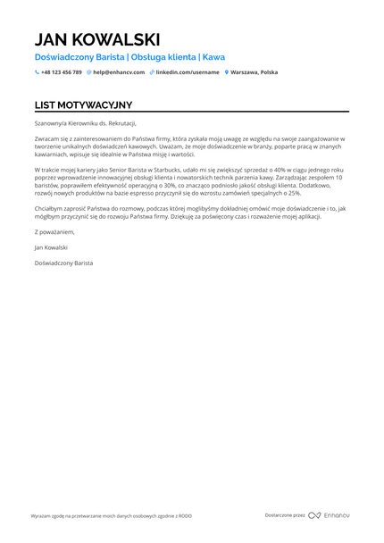 Barista List motywacyjny