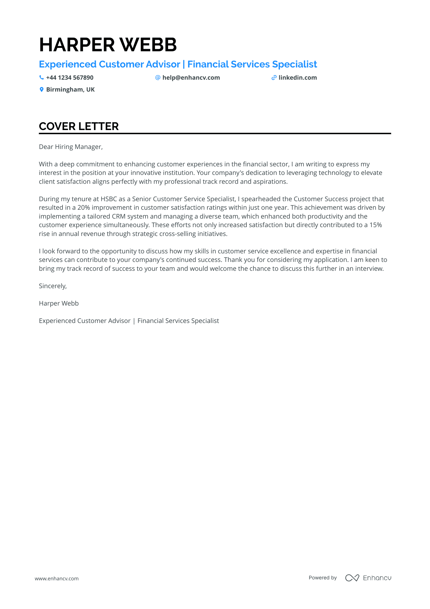 Personal Banker cover letter