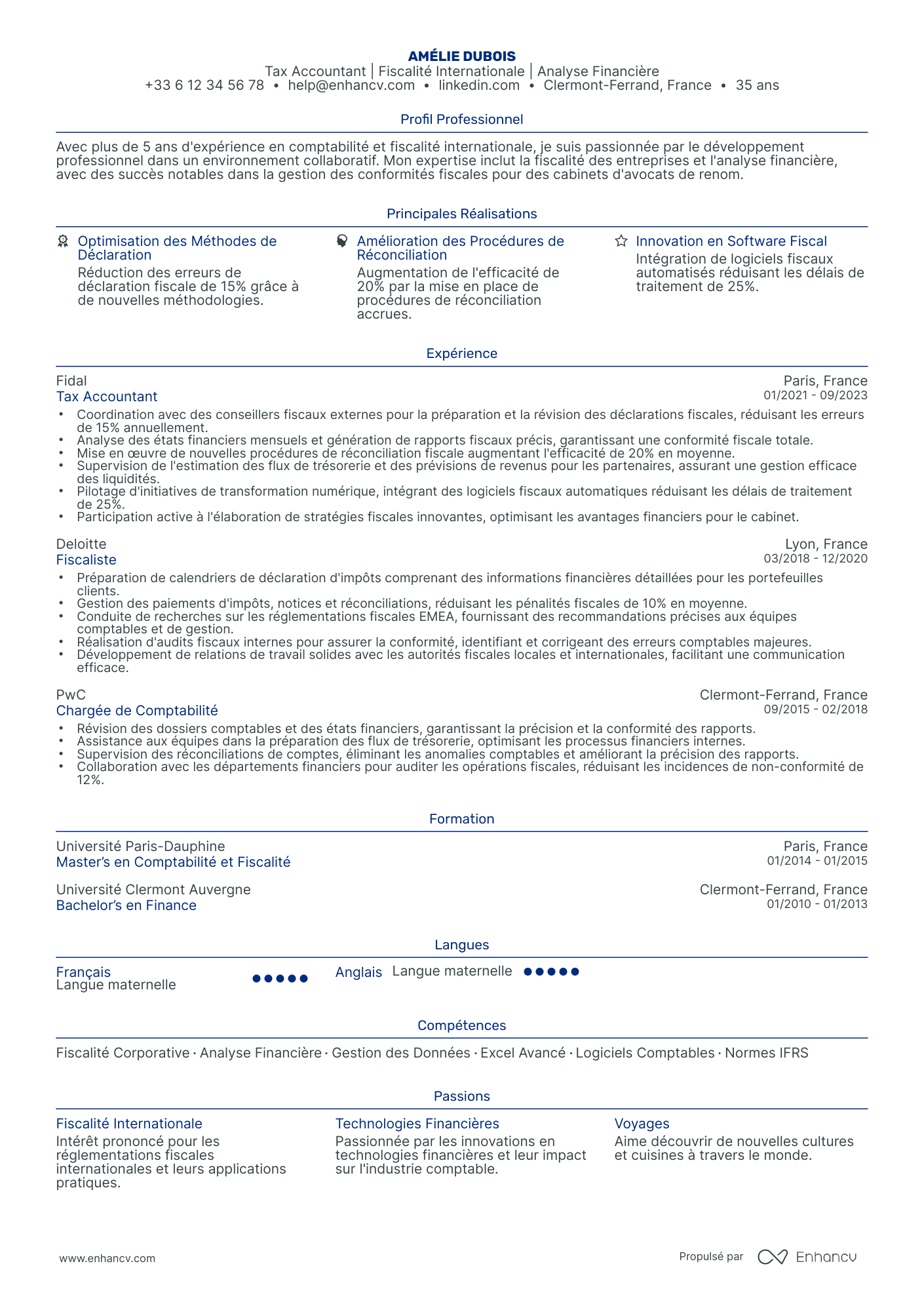 Comptable Fiscaliste resume example