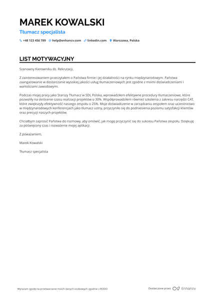 Tłumacz List motywacyjny