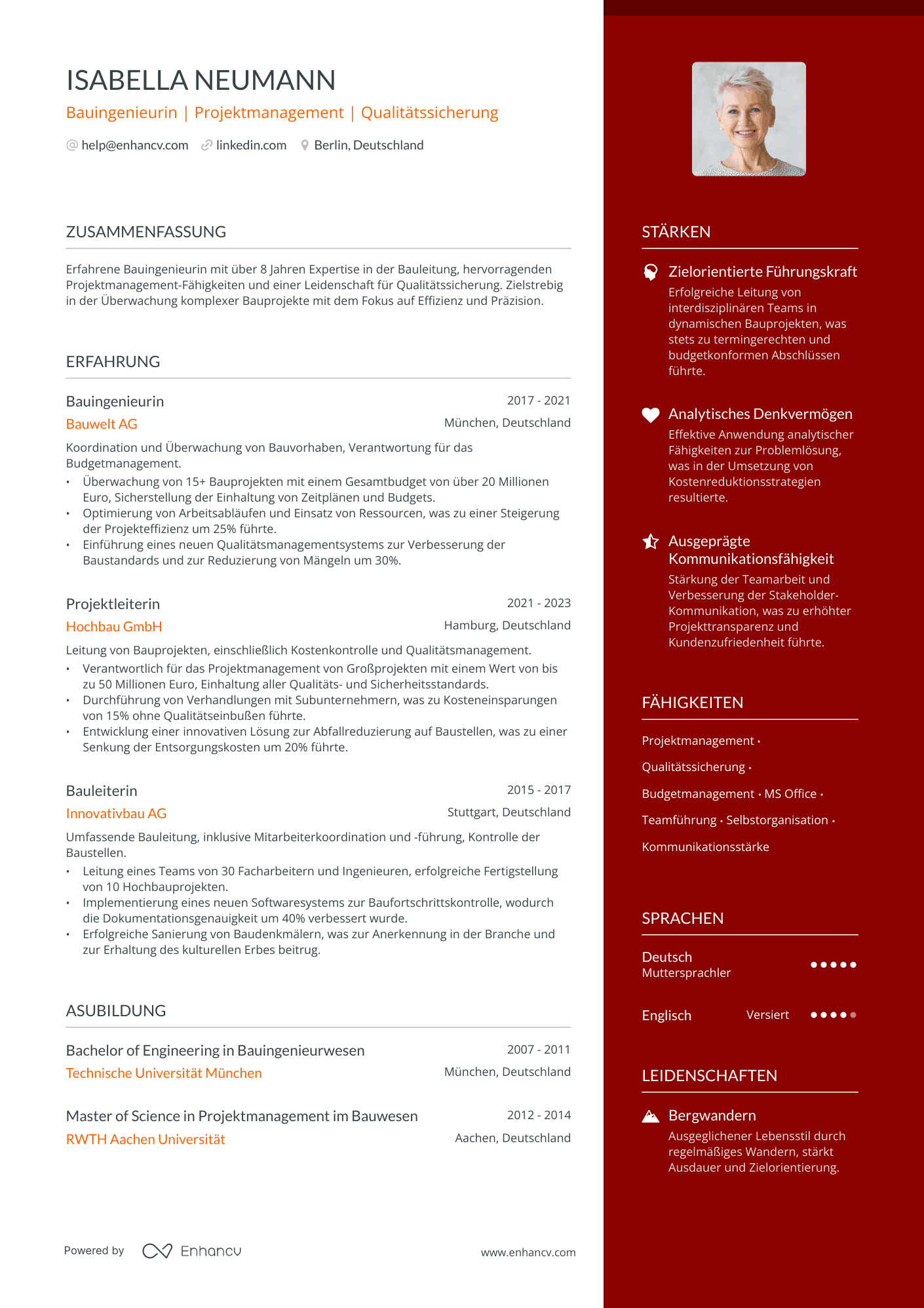 Bauingenieur resume example