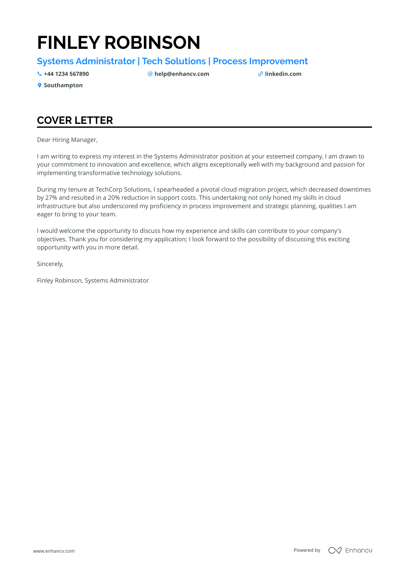 System Administrator cover letter