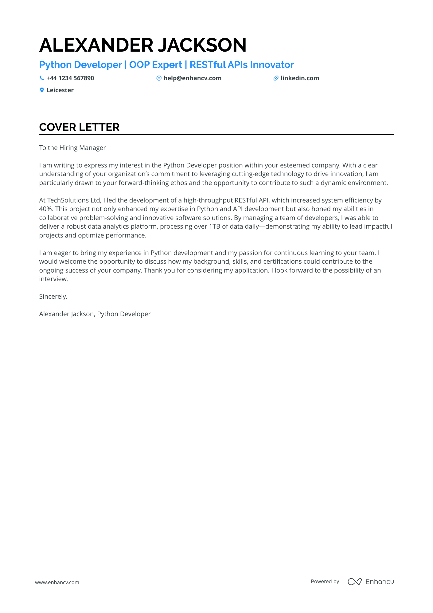 Python Developer cover letter