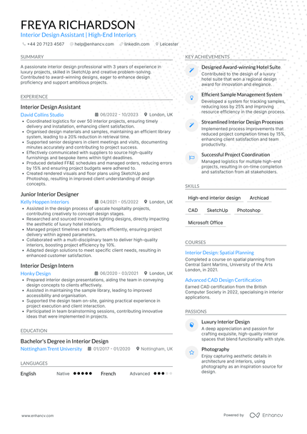 Interior Designer CV Examples & Guide for 2026