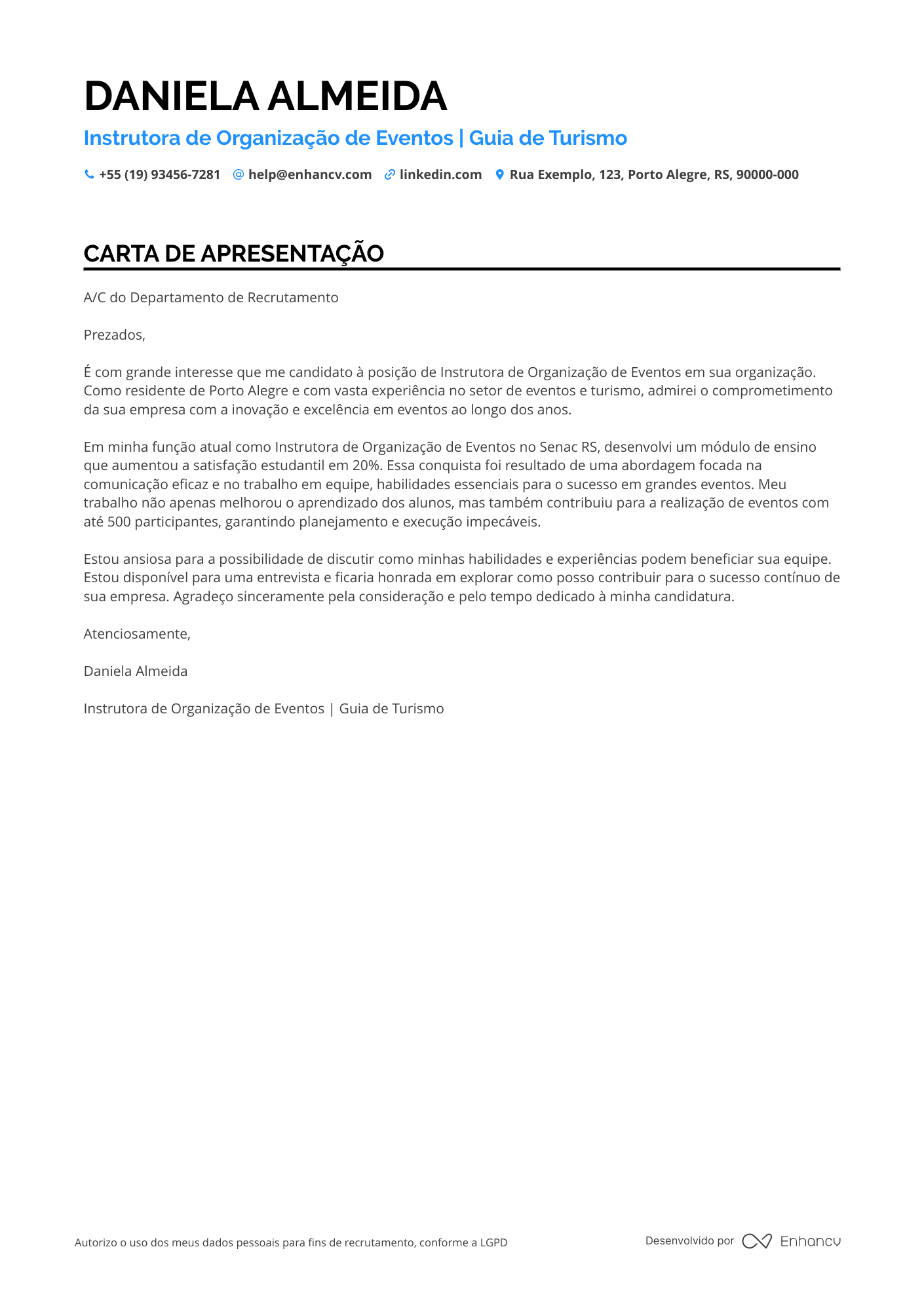 Guia de turismo Carta de apresentação