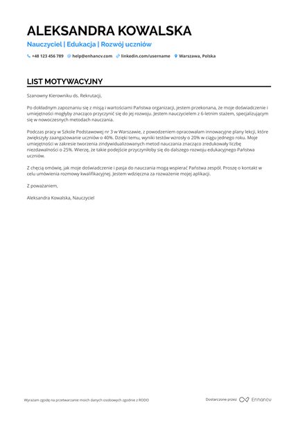 Nauczyciel List motywacyjny