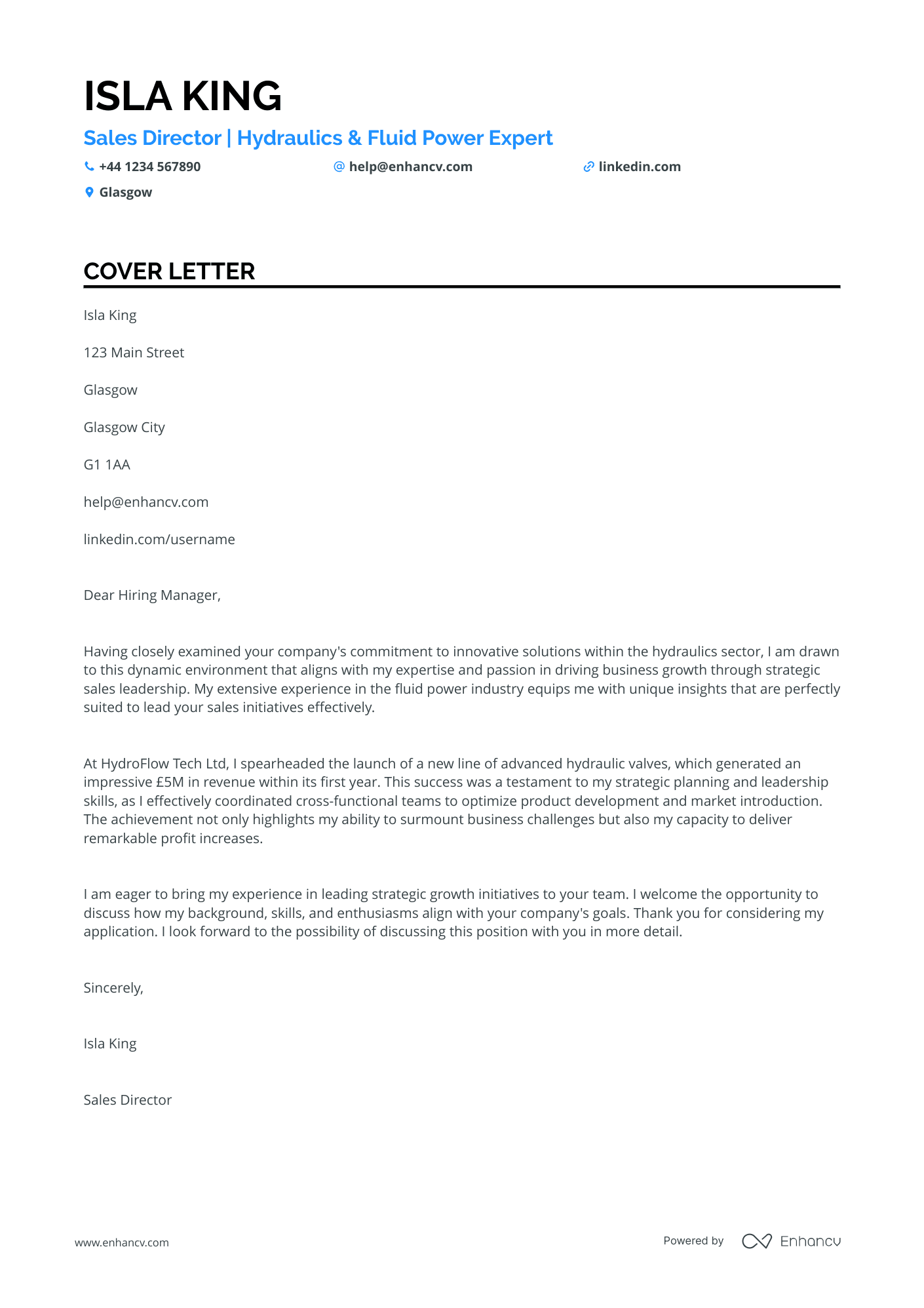 Managing Director cover letter