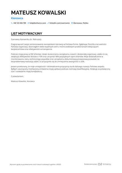 Kierowca List motywacyjny