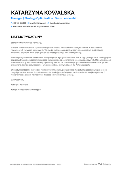Manager List motywacyjny