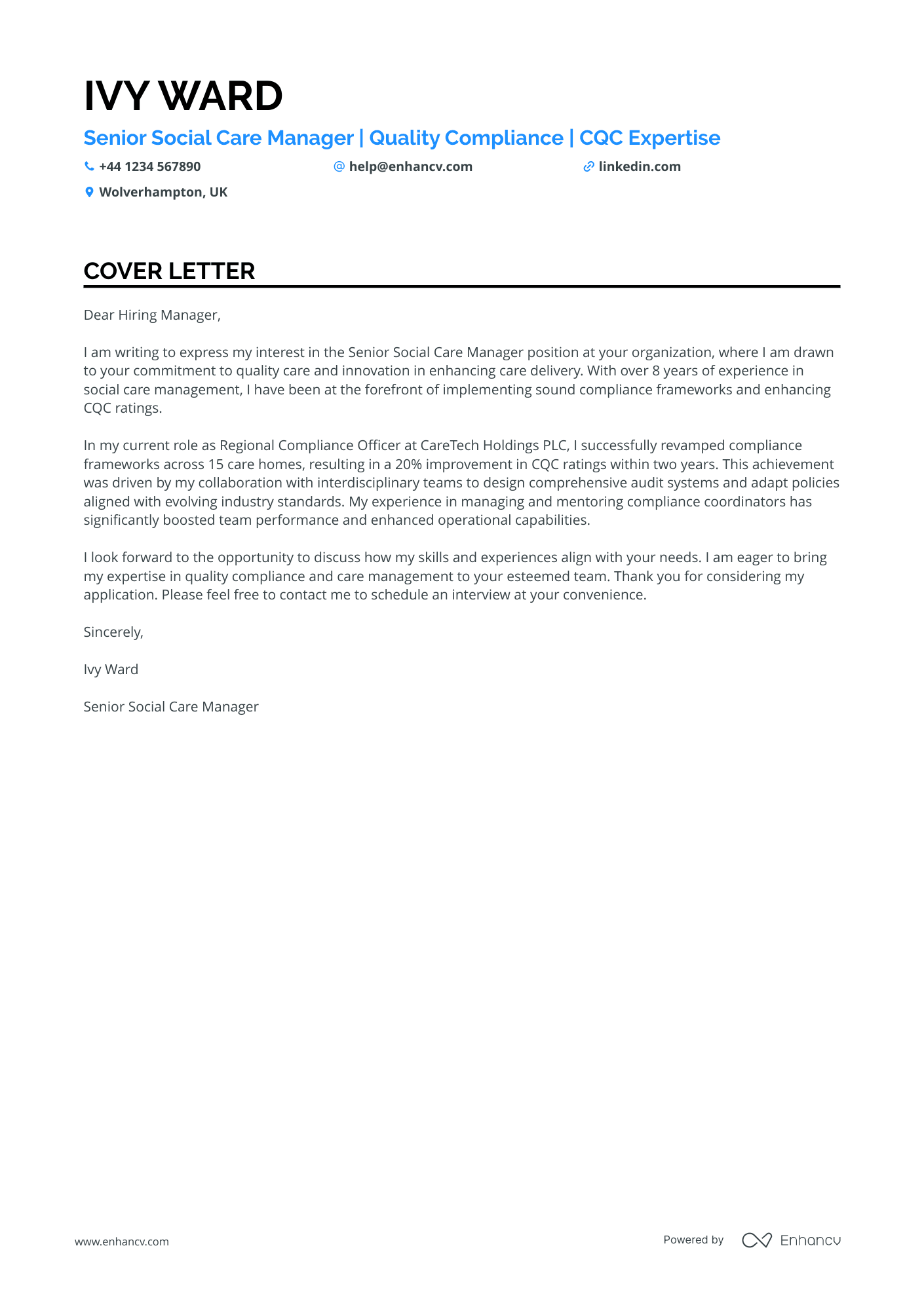 Compliance Manager cover letter