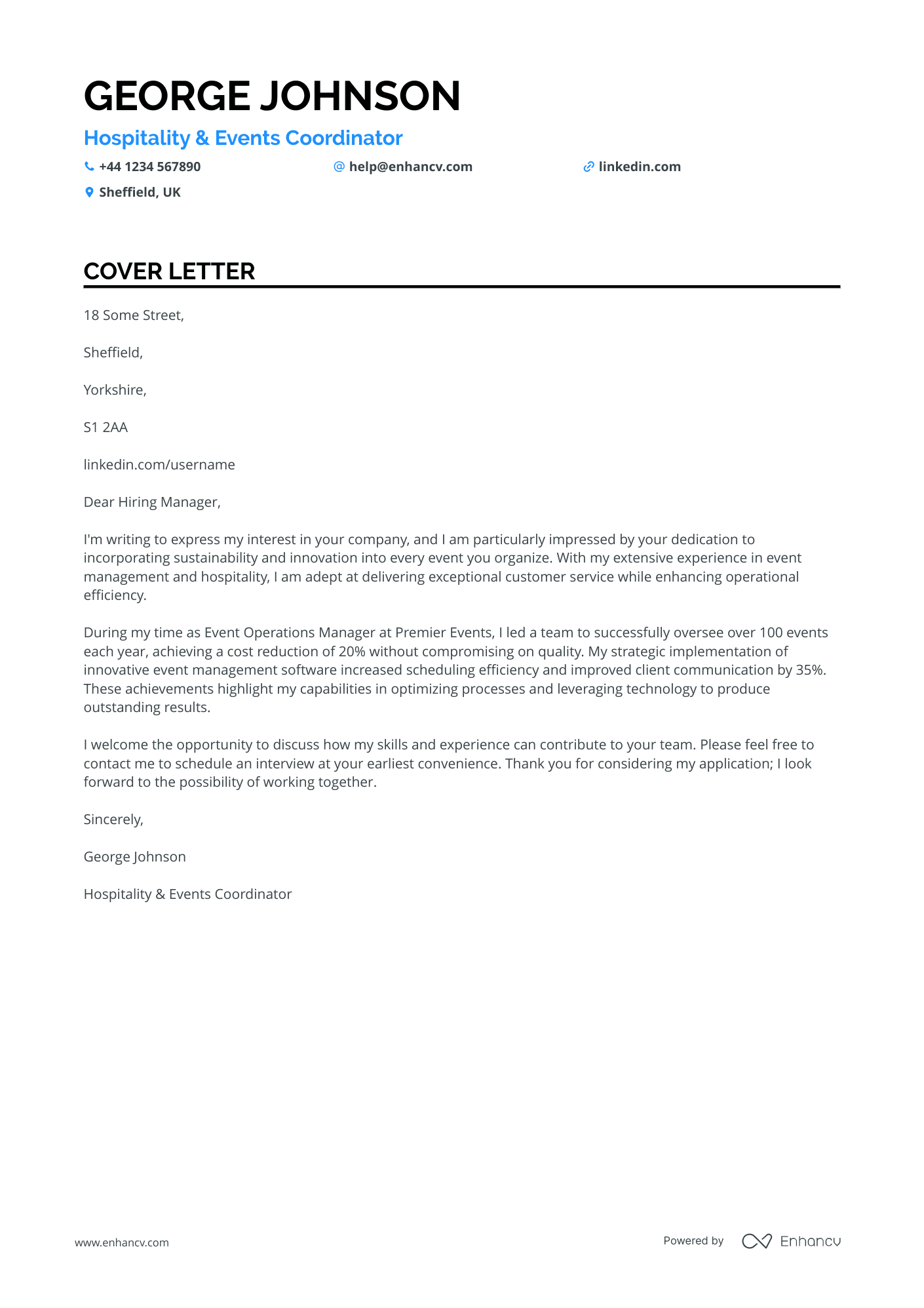 Event Coordinator cover letter