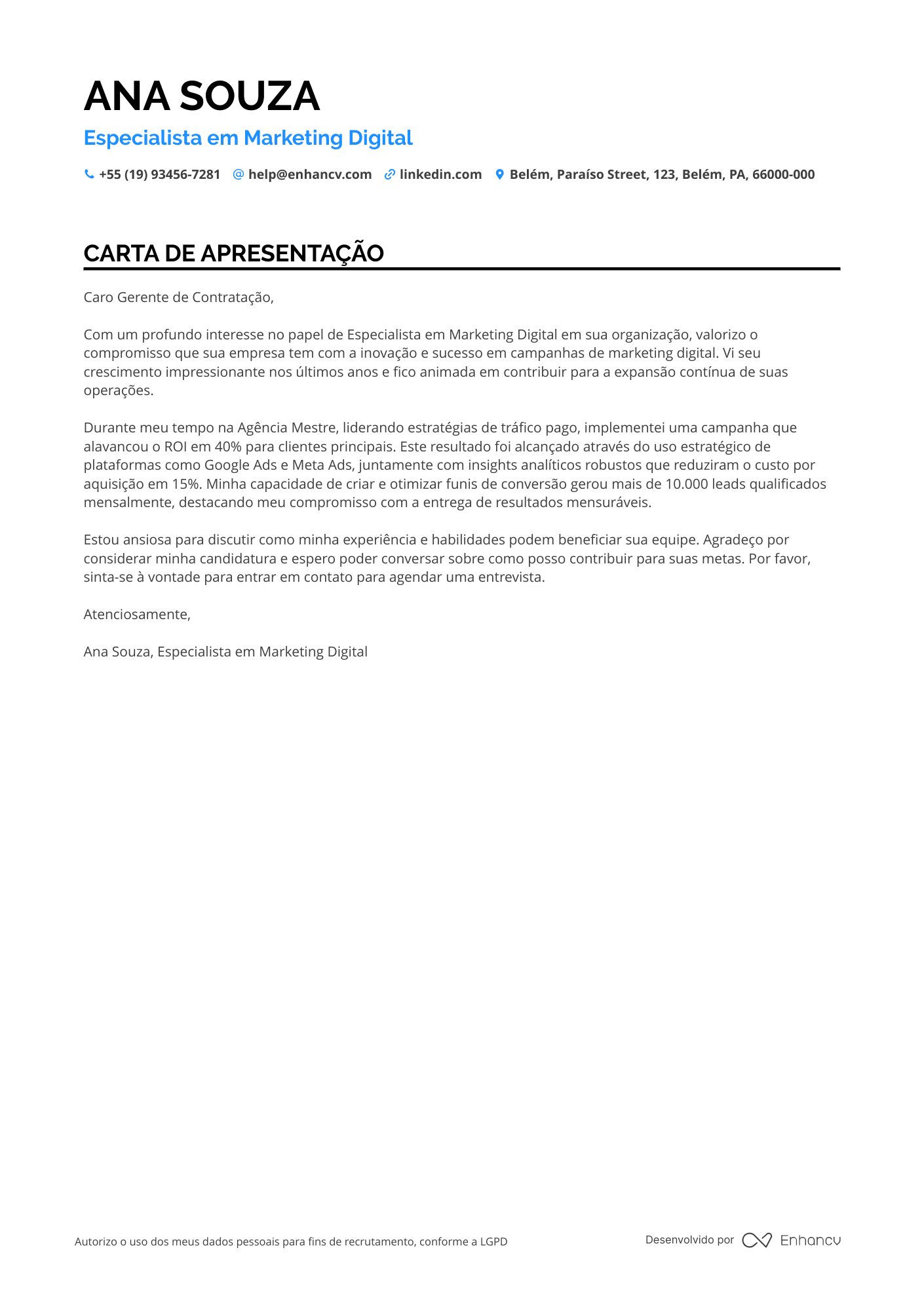Marketing Digital Carta de apresentação