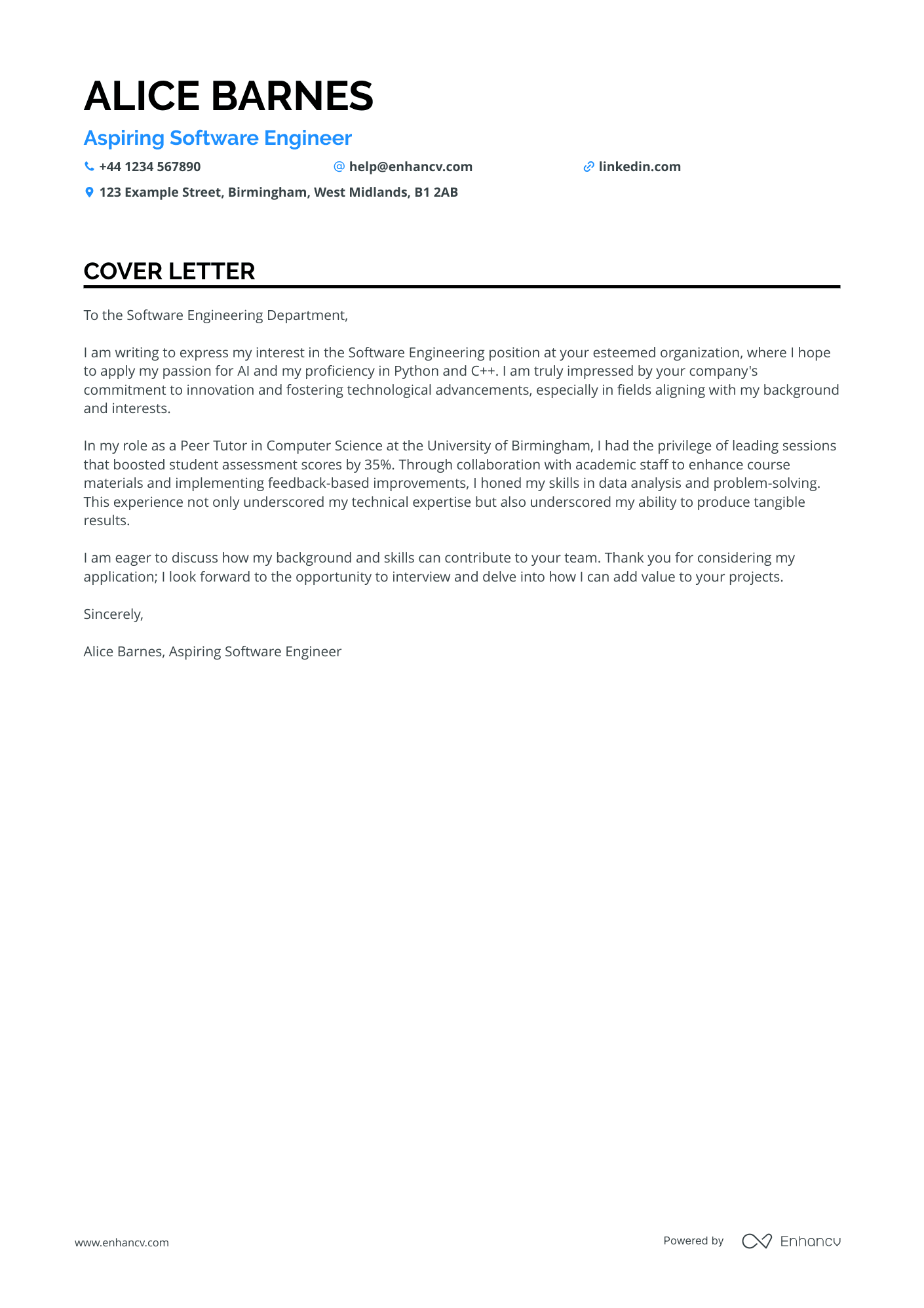 Computer Science cover letter