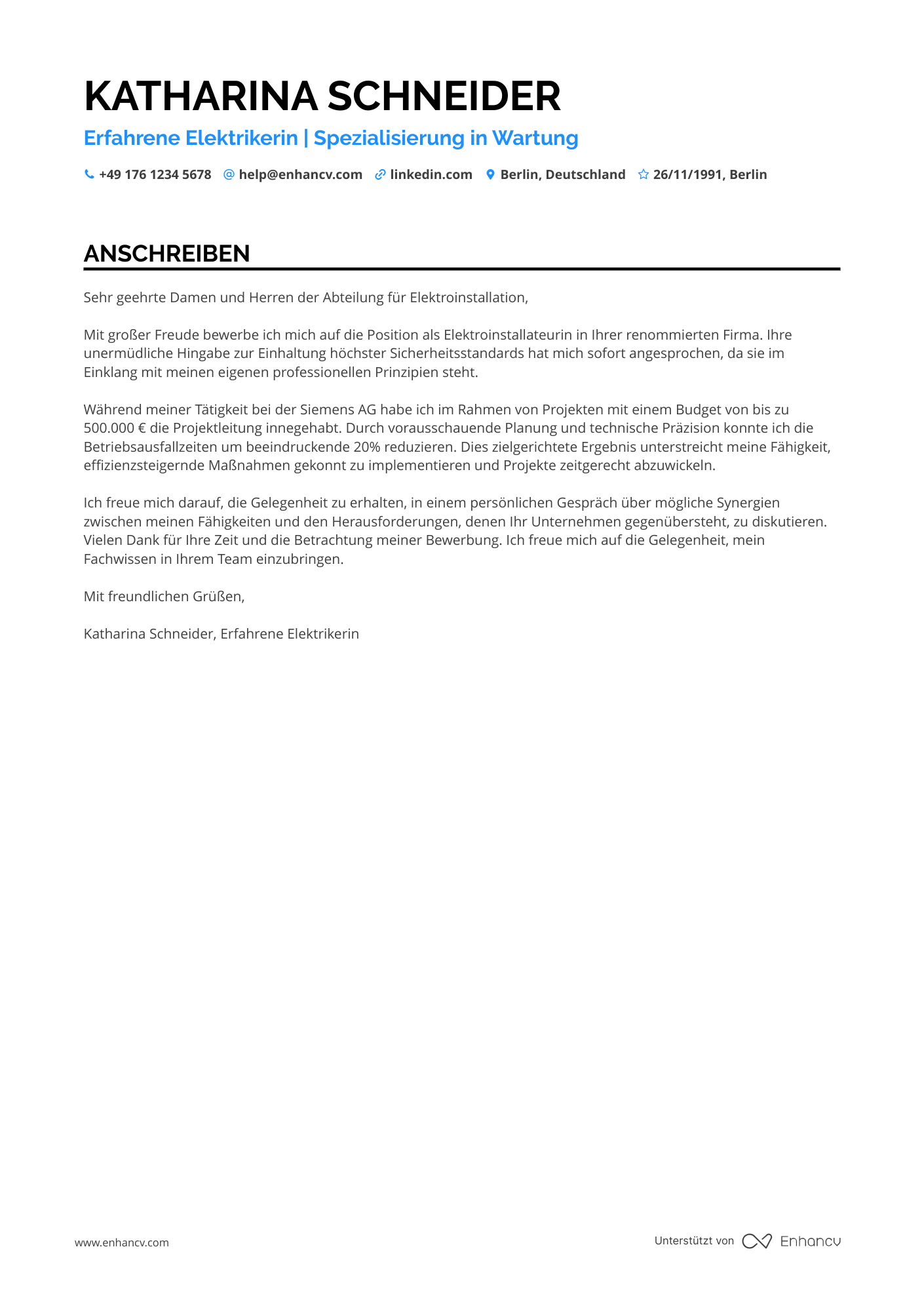 Elektriker Anschreiben