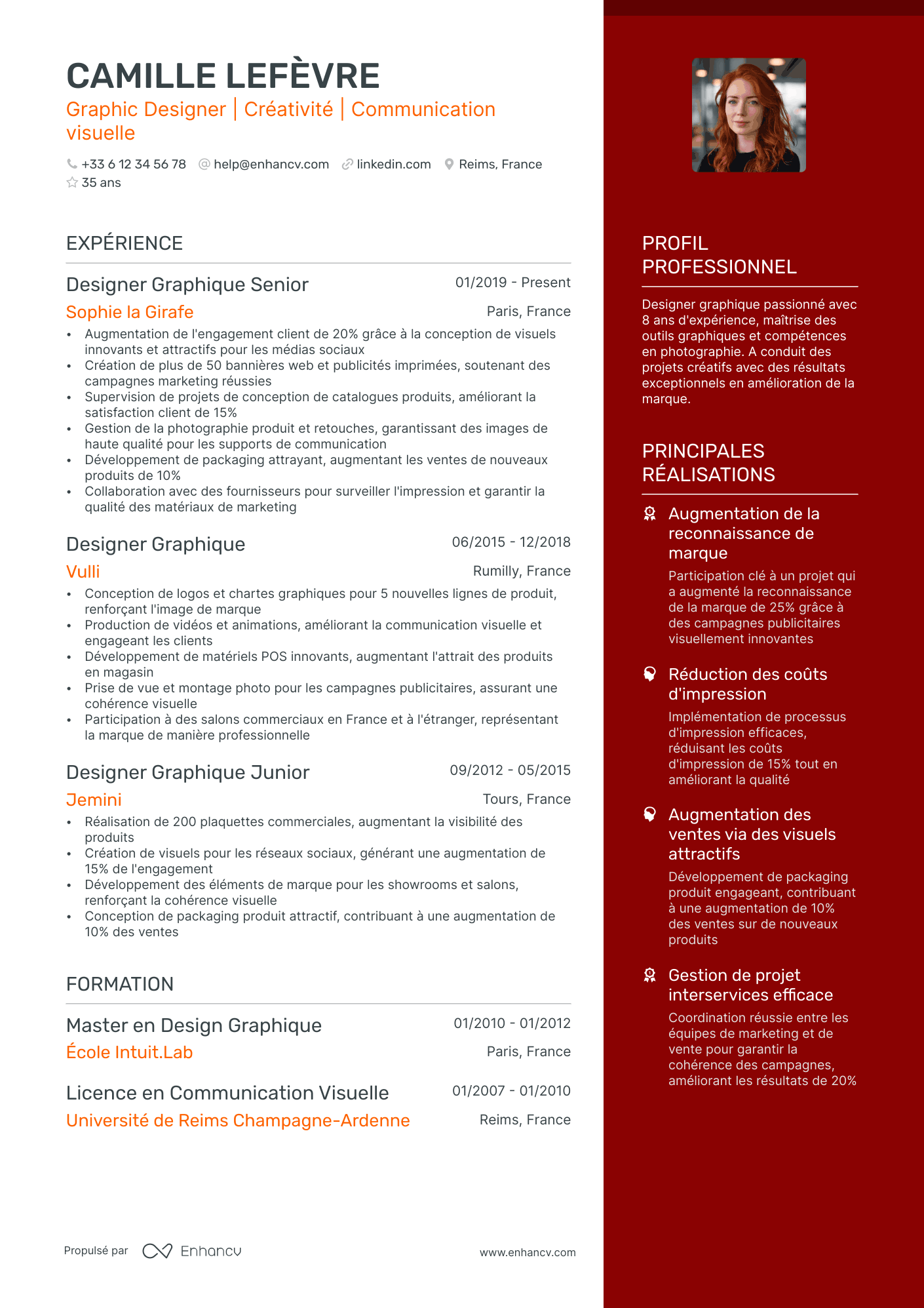 Graphiste Senior resume example